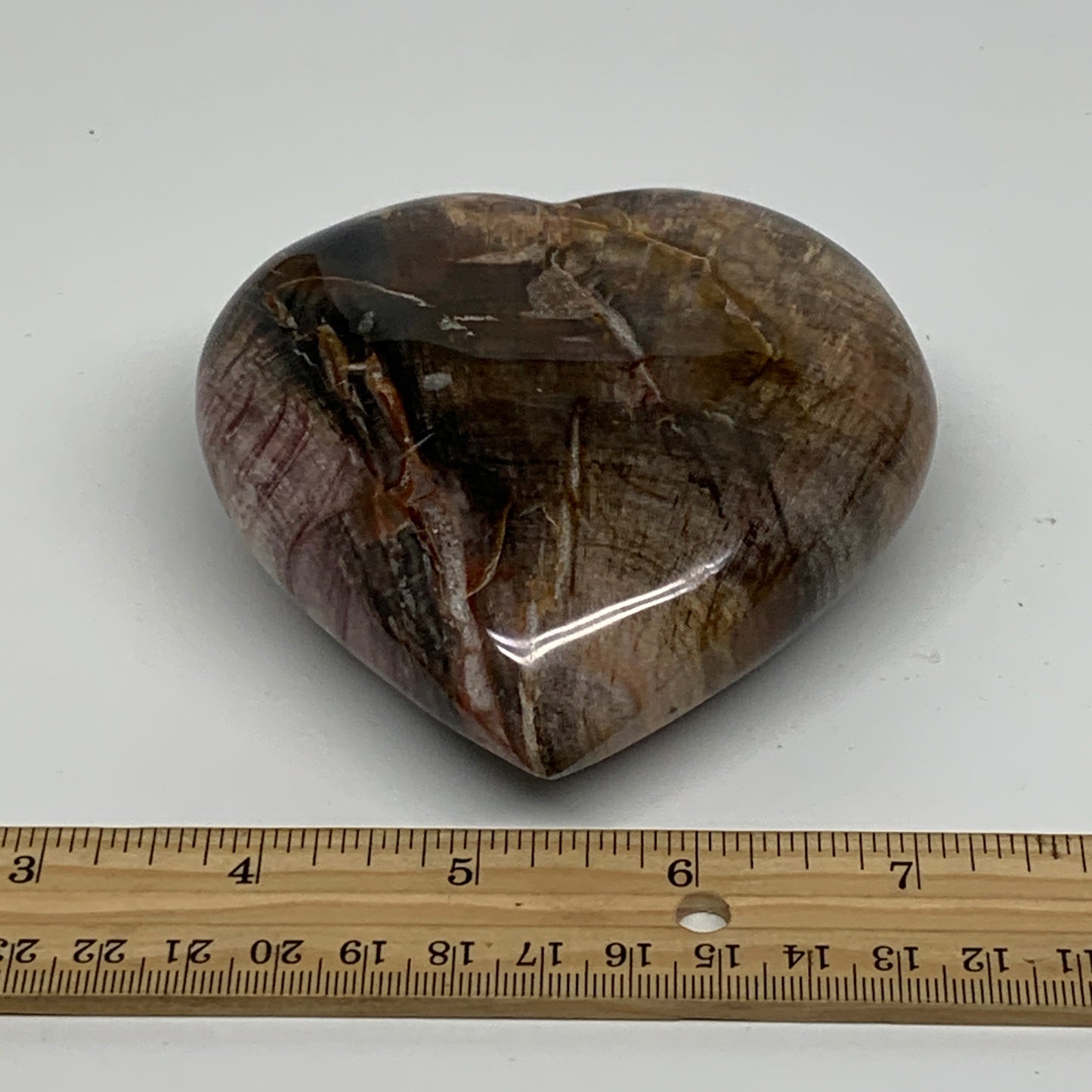 0.95 lbs, 3.7"x3.7"x1.4", Natural Petrified Wood Heart Polished Crystal, B37427
