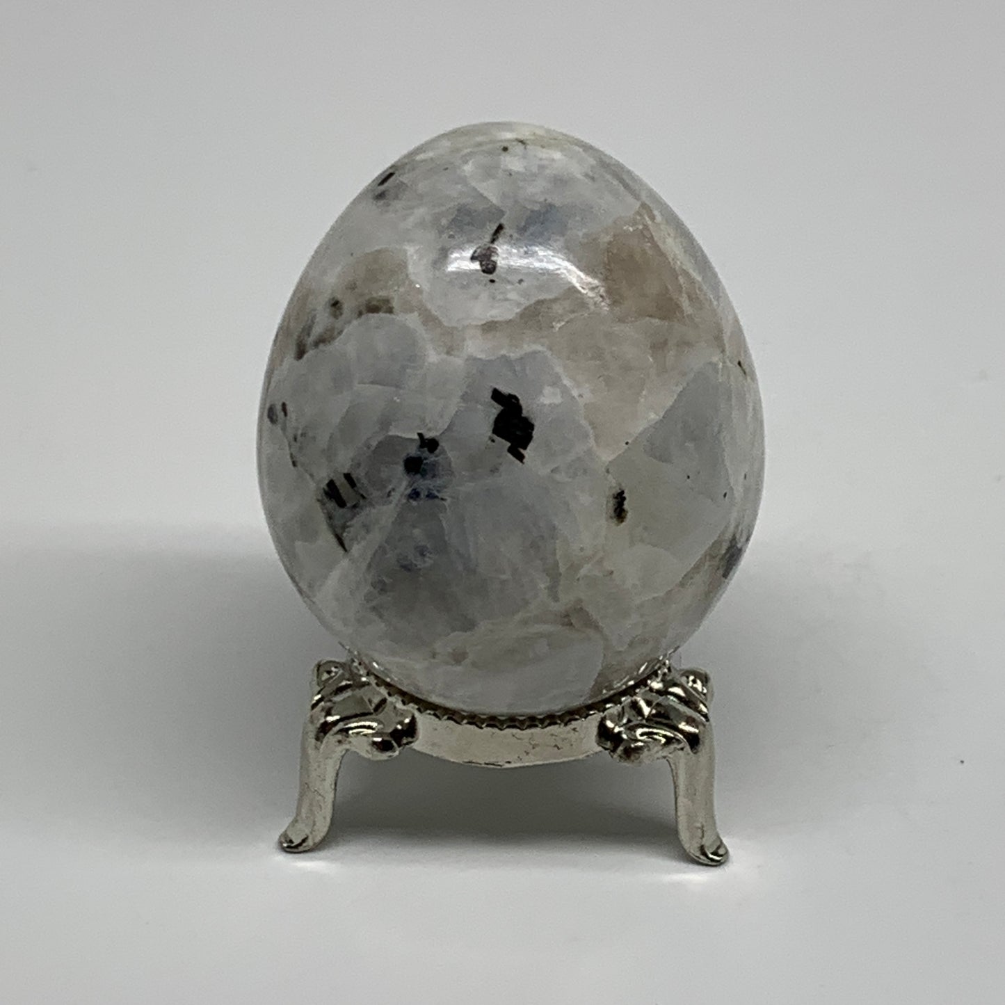 155g, 2.2"x1.8", Natural Gemstone White Rainbow Moonstone Egg, B34413