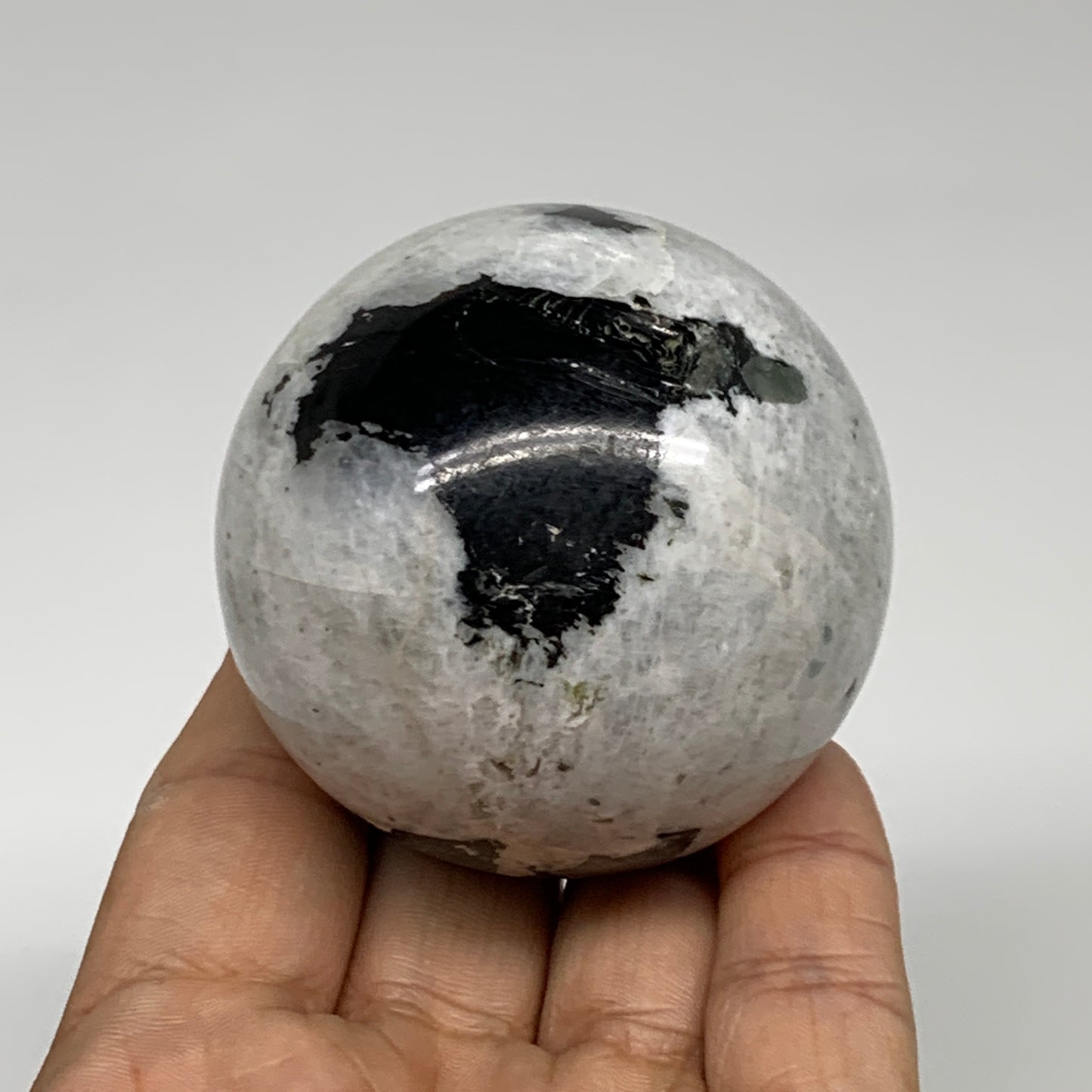 253.1g, 2.2"(56mm), Natural Rainbow Moonstone Sphere Ball Gemstone, B35195