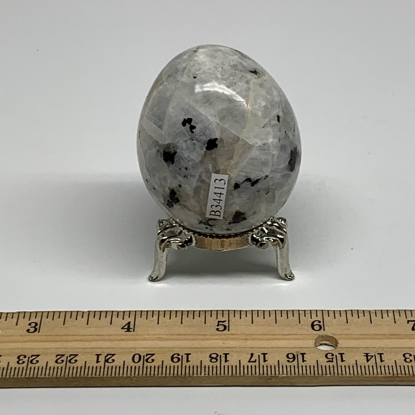 155g, 2.2"x1.8", Natural Gemstone White Rainbow Moonstone Egg, B34413