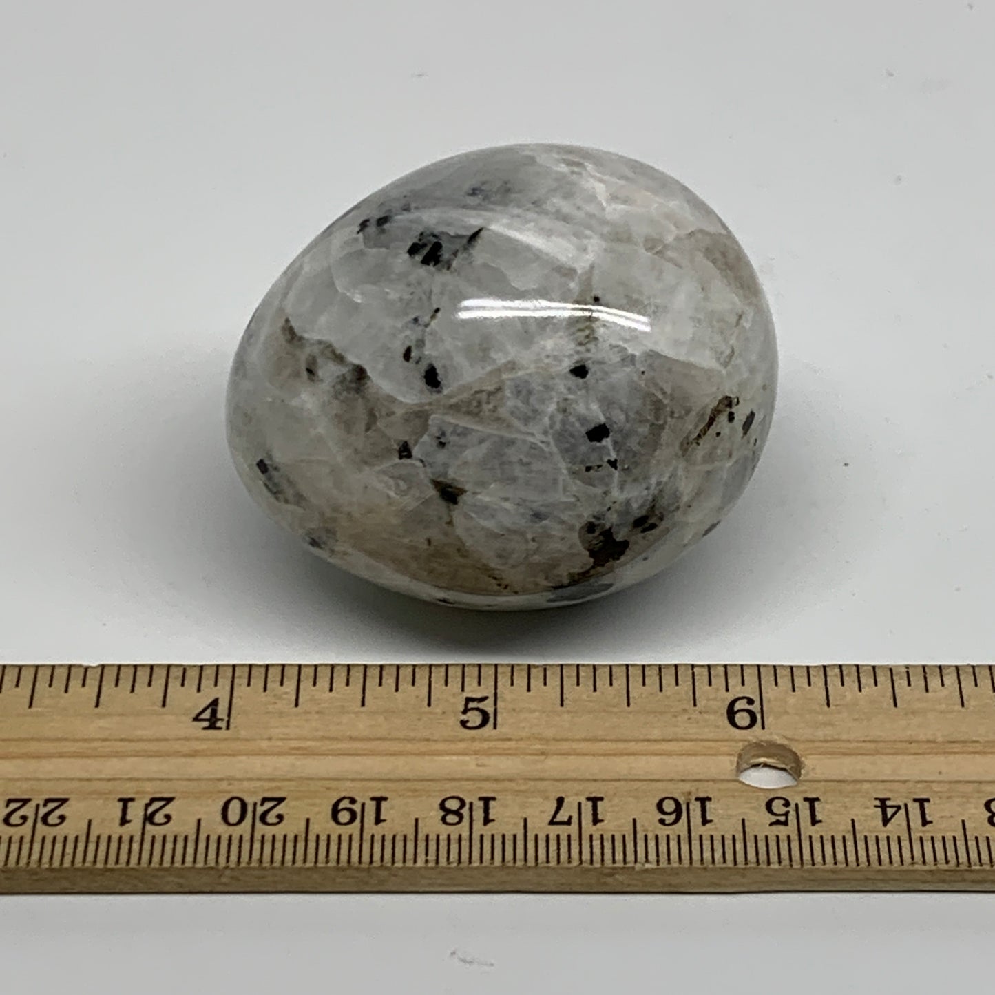 155g, 2.2"x1.8", Natural Gemstone White Rainbow Moonstone Egg, B34413