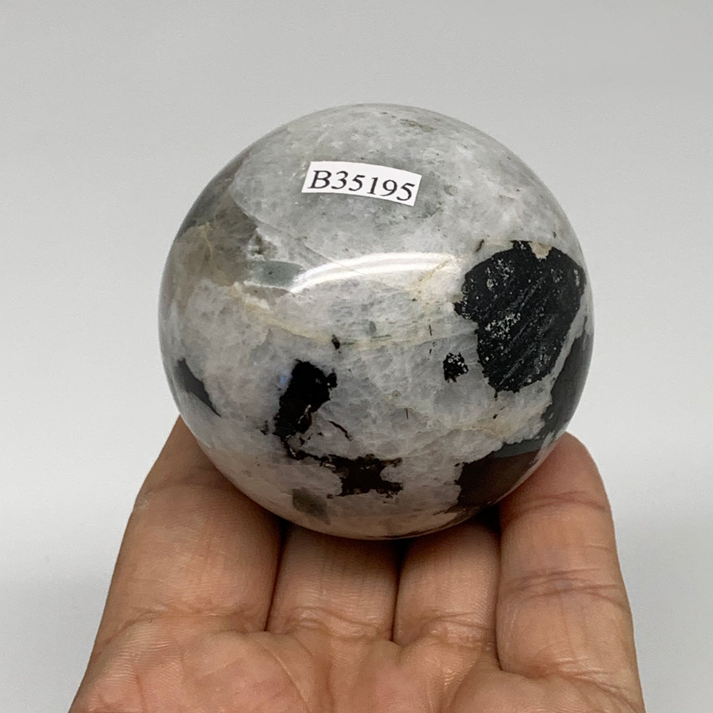 253.1g, 2.2"(56mm), Natural Rainbow Moonstone Sphere Ball Gemstone, B35195