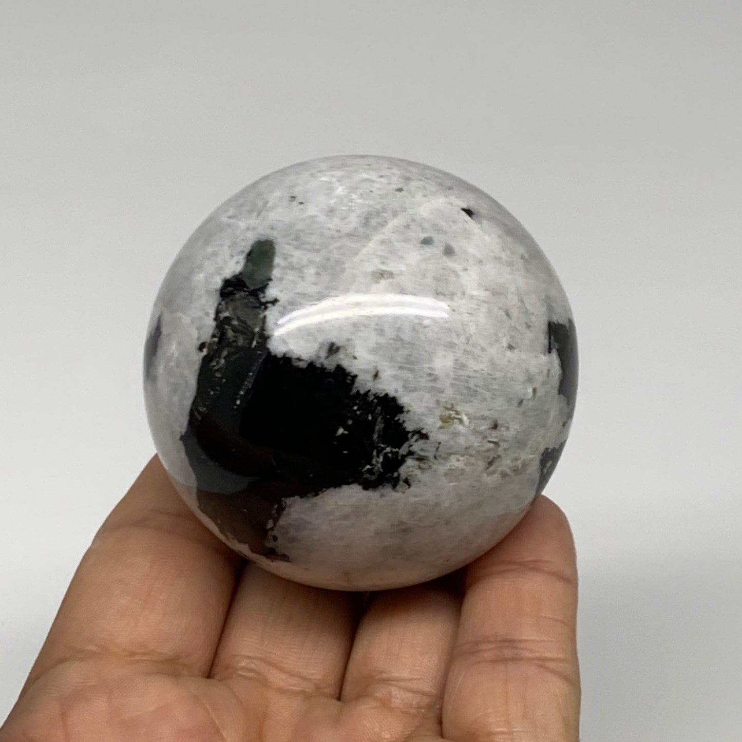 253.1g, 2.2"(56mm), Natural Rainbow Moonstone Sphere Ball Gemstone, B35195