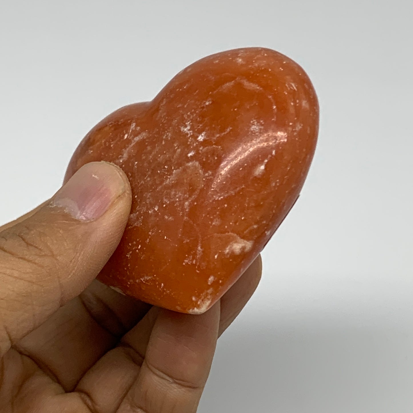 128g, 2.3"x2.6"x1.1" Orange Calcite Heart Gemstones from Madagascar, B33773