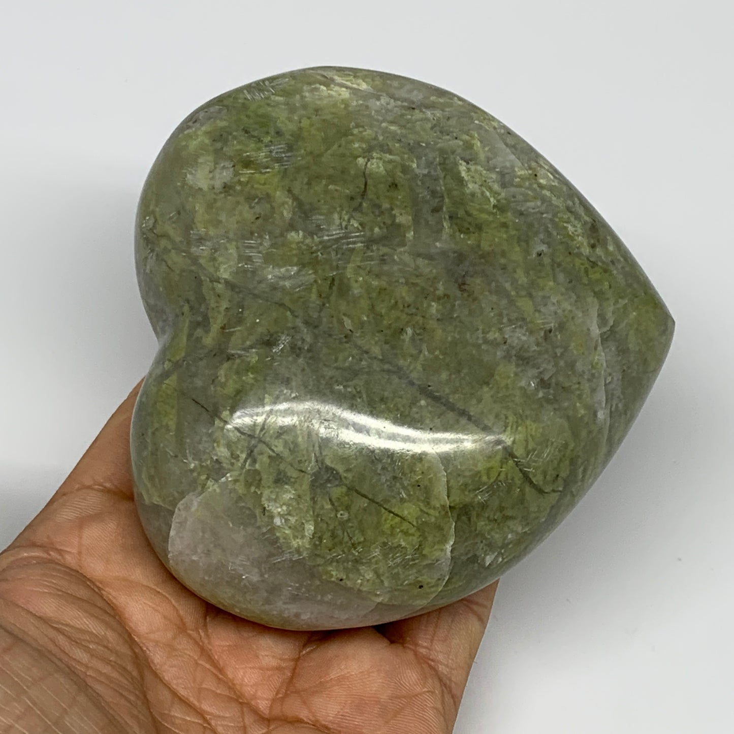 1.1 lbs, 3.5"x3.8"x1.6", Natural Untreated Green Quartz Crystal Heart Reiki, B30