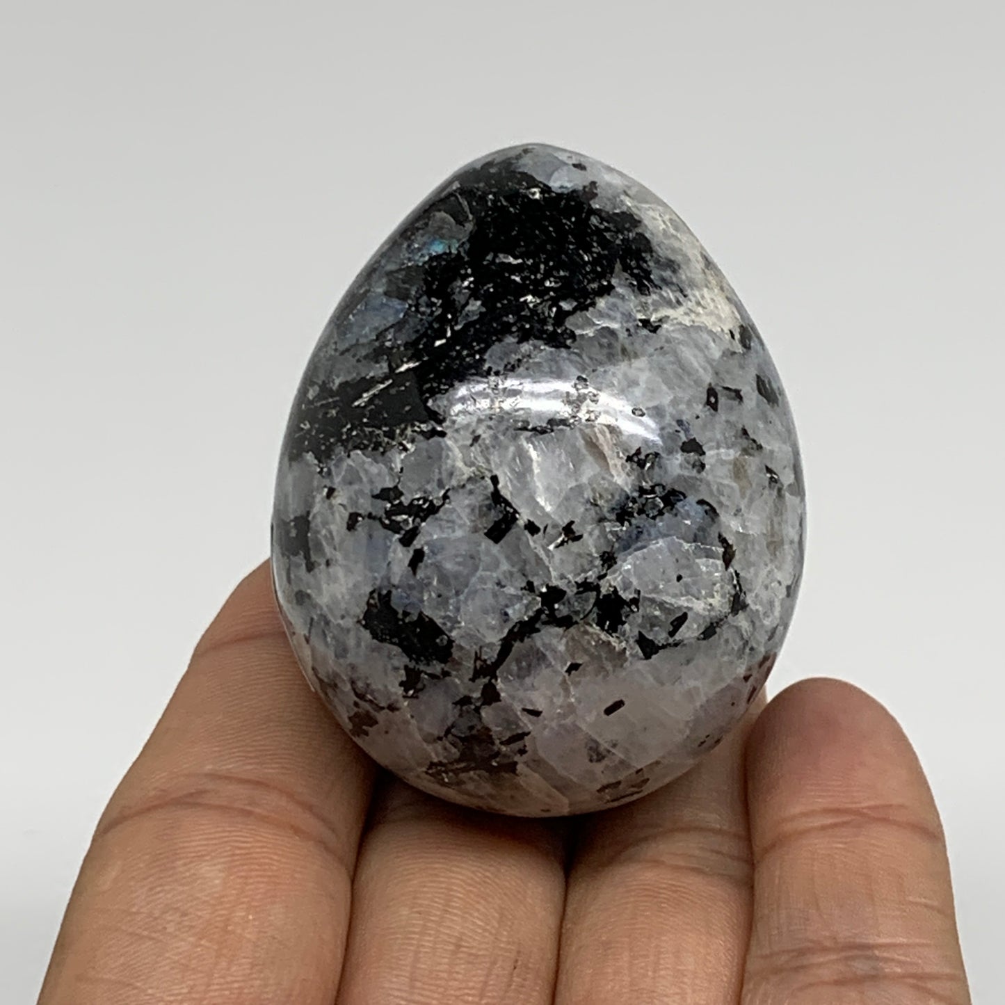 121.7g, 2"x1.6", Natural Gemstone White Rainbow Moonstone Egg, B34415