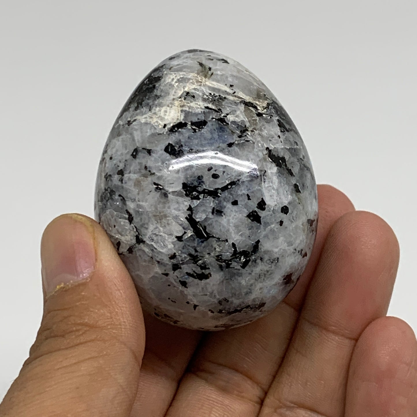 121.7g, 2"x1.6", Natural Gemstone White Rainbow Moonstone Egg, B34415