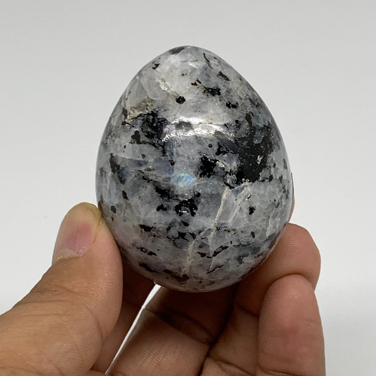 121.7g, 2"x1.6", Natural Gemstone White Rainbow Moonstone Egg, B34415