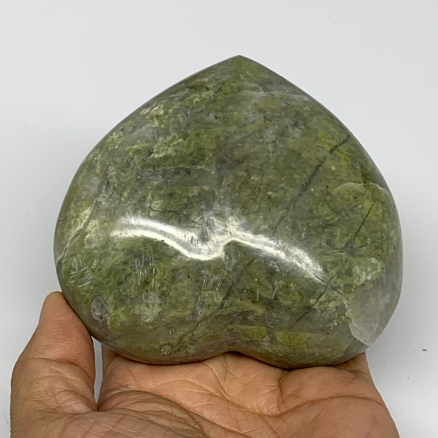 1.1 lbs, 3.5"x3.8"x1.6", Natural Untreated Green Quartz Crystal Heart Reiki, B30