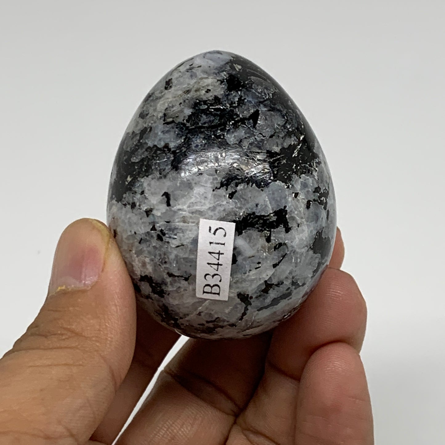 121.7g, 2"x1.6", Natural Gemstone White Rainbow Moonstone Egg, B34415