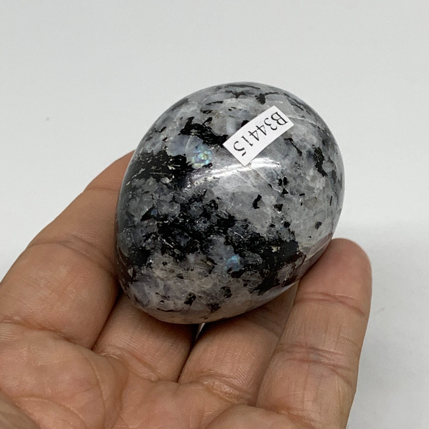 121.7g, 2"x1.6", Natural Gemstone White Rainbow Moonstone Egg, B34415