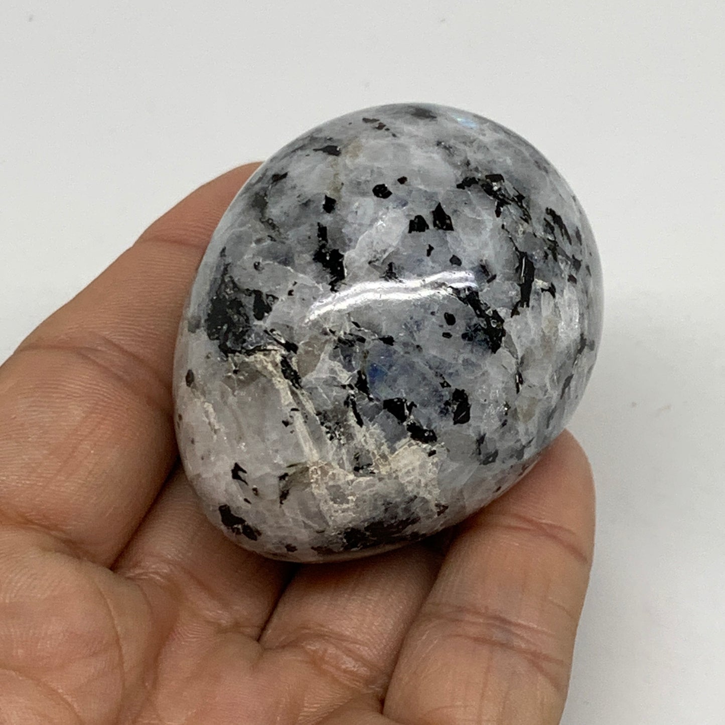 121.7g, 2"x1.6", Natural Gemstone White Rainbow Moonstone Egg, B34415