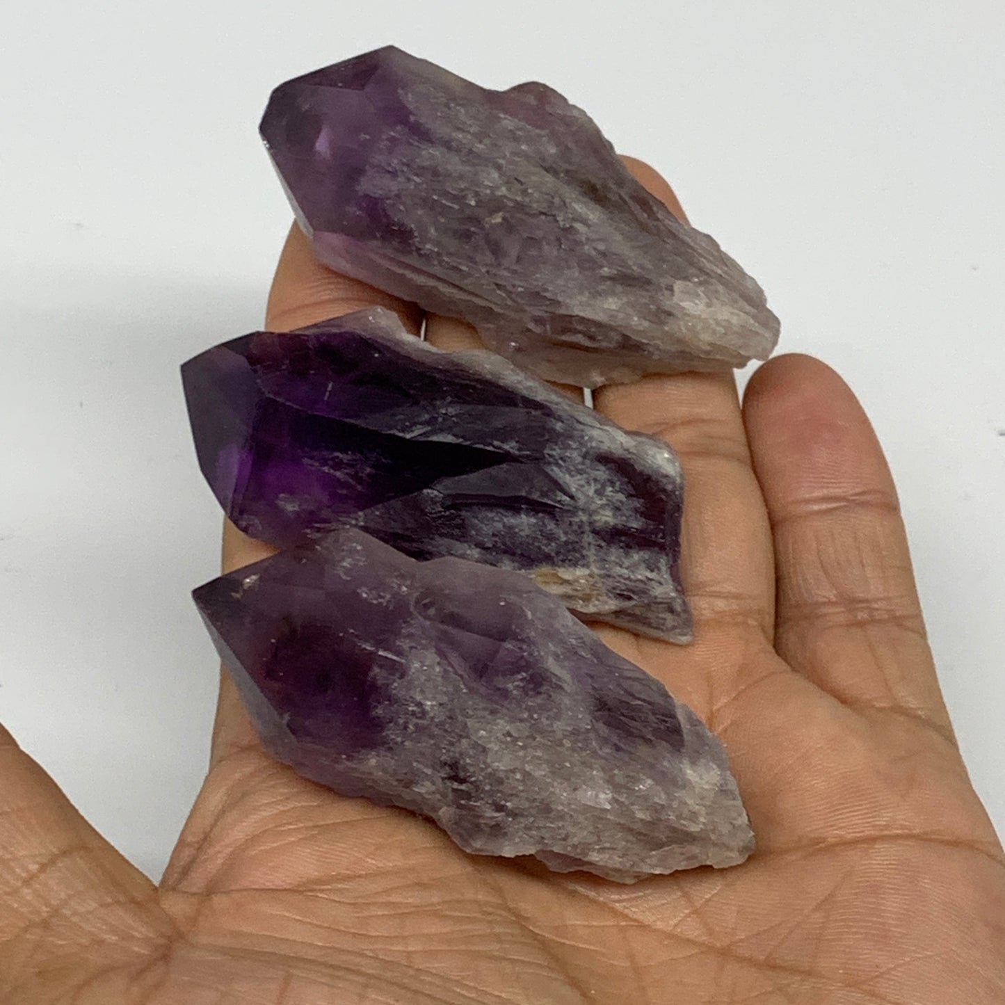 115.7g, 2.2" - 2.3", 3pcs, Amethyst Point Polished Rough lower part, B32399