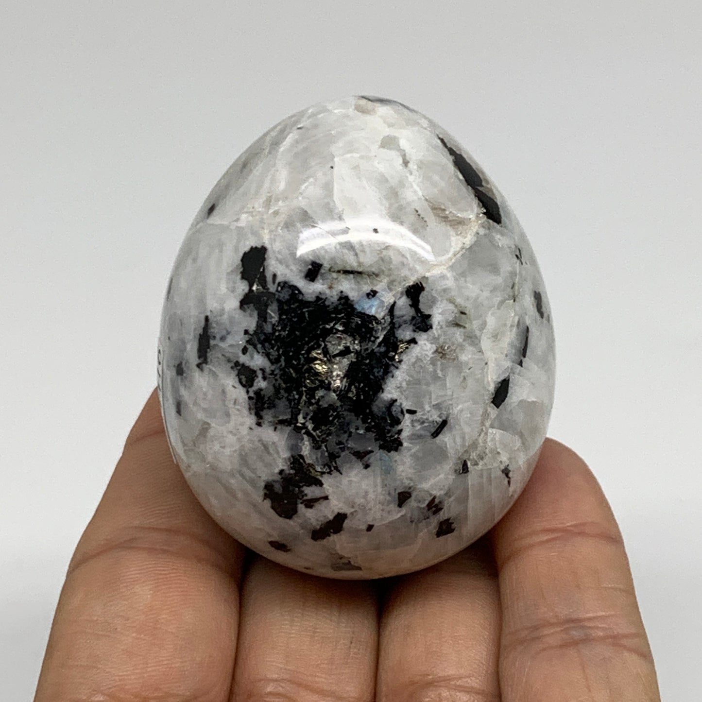 152.7g, 2.2"x1.8", Natural Gemstone White Rainbow Moonstone Egg, B34416
