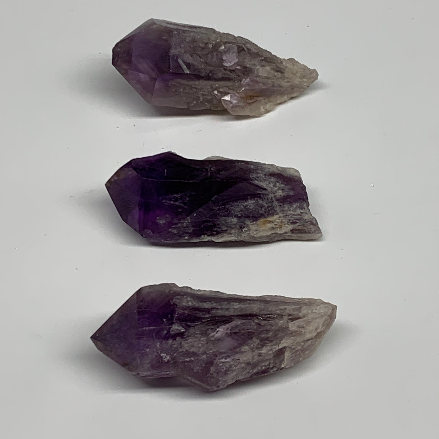 115.7g, 2.2" - 2.3", 3pcs, Amethyst Point Polished Rough lower part, B32399