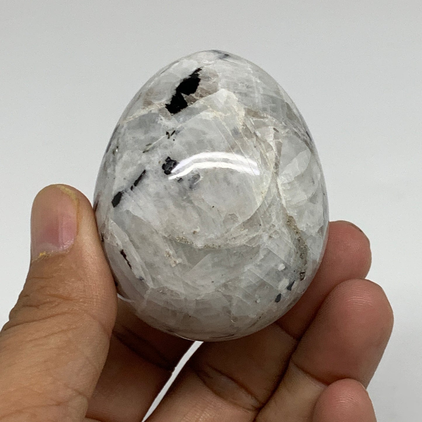 152.7g, 2.2"x1.8", Natural Gemstone White Rainbow Moonstone Egg, B34416