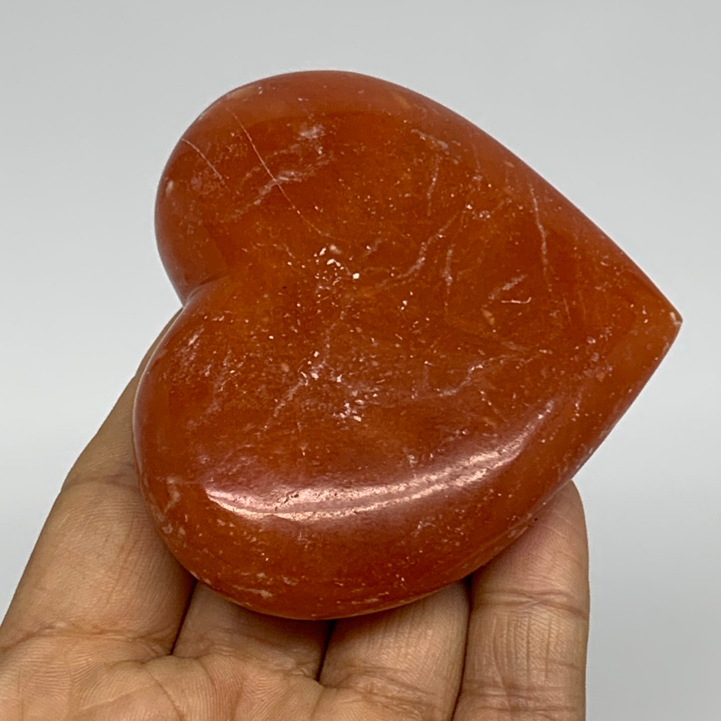 161.4g, 2.8"x3.2"x0.9" Orange Calcite Heart Gemstones from Madagascar, B33775