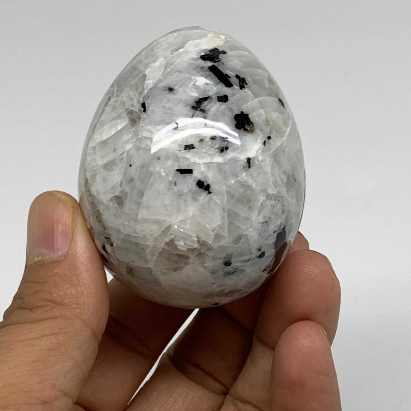 152.7g, 2.2"x1.8", Natural Gemstone White Rainbow Moonstone Egg, B34416