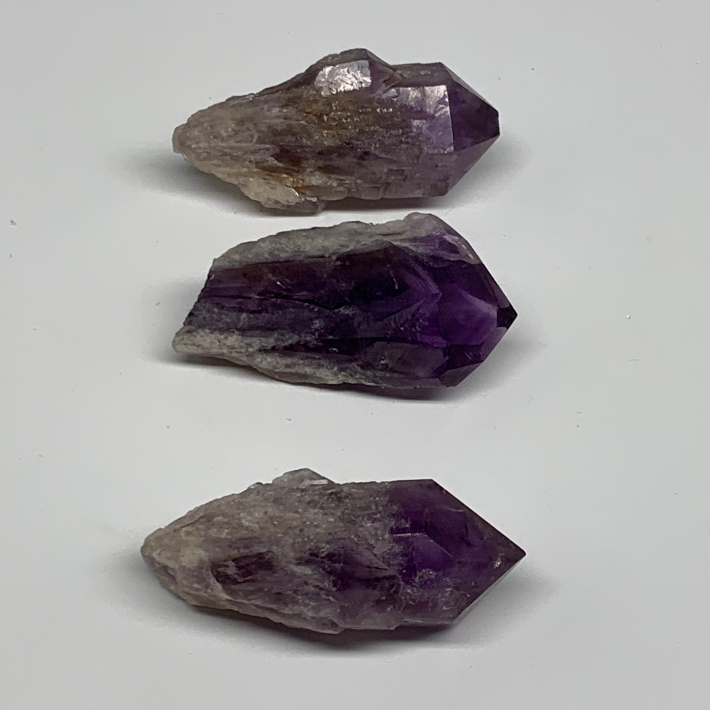 115.7g, 2.2" - 2.3", 3pcs, Amethyst Point Polished Rough lower part, B32399