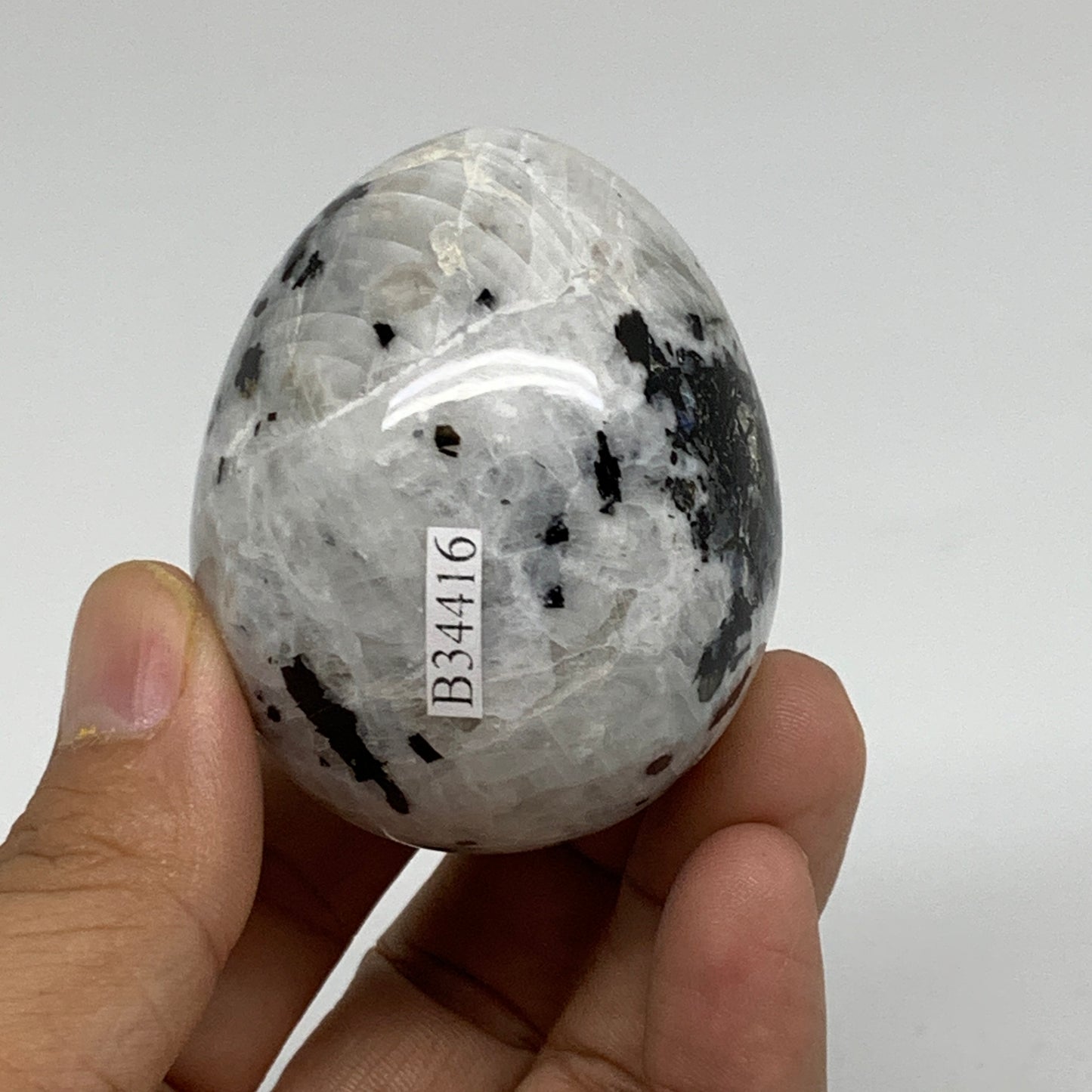 152.7g, 2.2"x1.8", Natural Gemstone White Rainbow Moonstone Egg, B34416