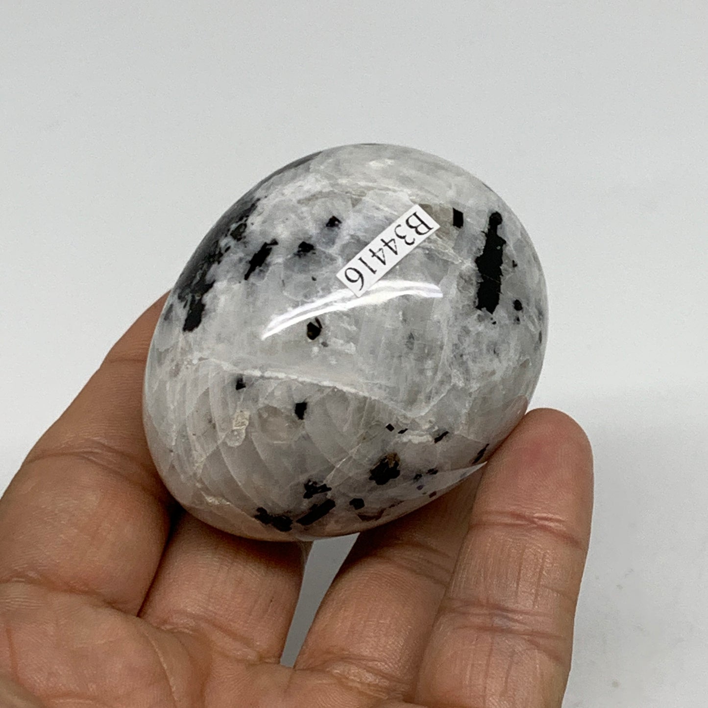 152.7g, 2.2"x1.8", Natural Gemstone White Rainbow Moonstone Egg, B34416