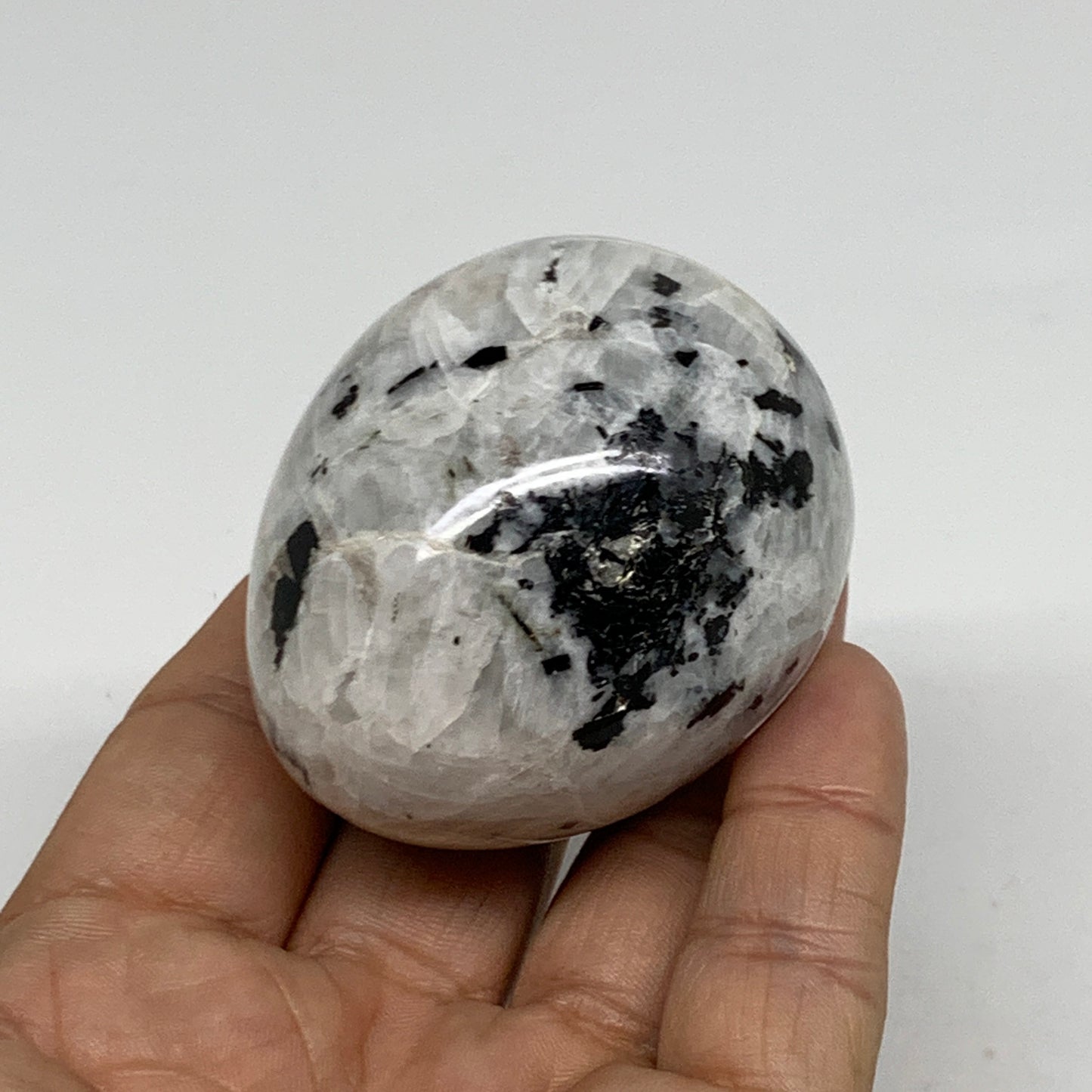 152.7g, 2.2"x1.8", Natural Gemstone White Rainbow Moonstone Egg, B34416