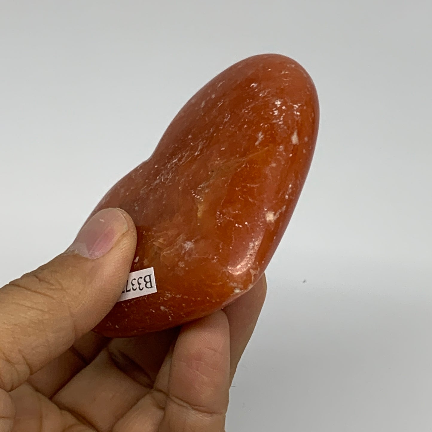 161.4g, 2.8"x3.2"x0.9" Orange Calcite Heart Gemstones from Madagascar, B33775