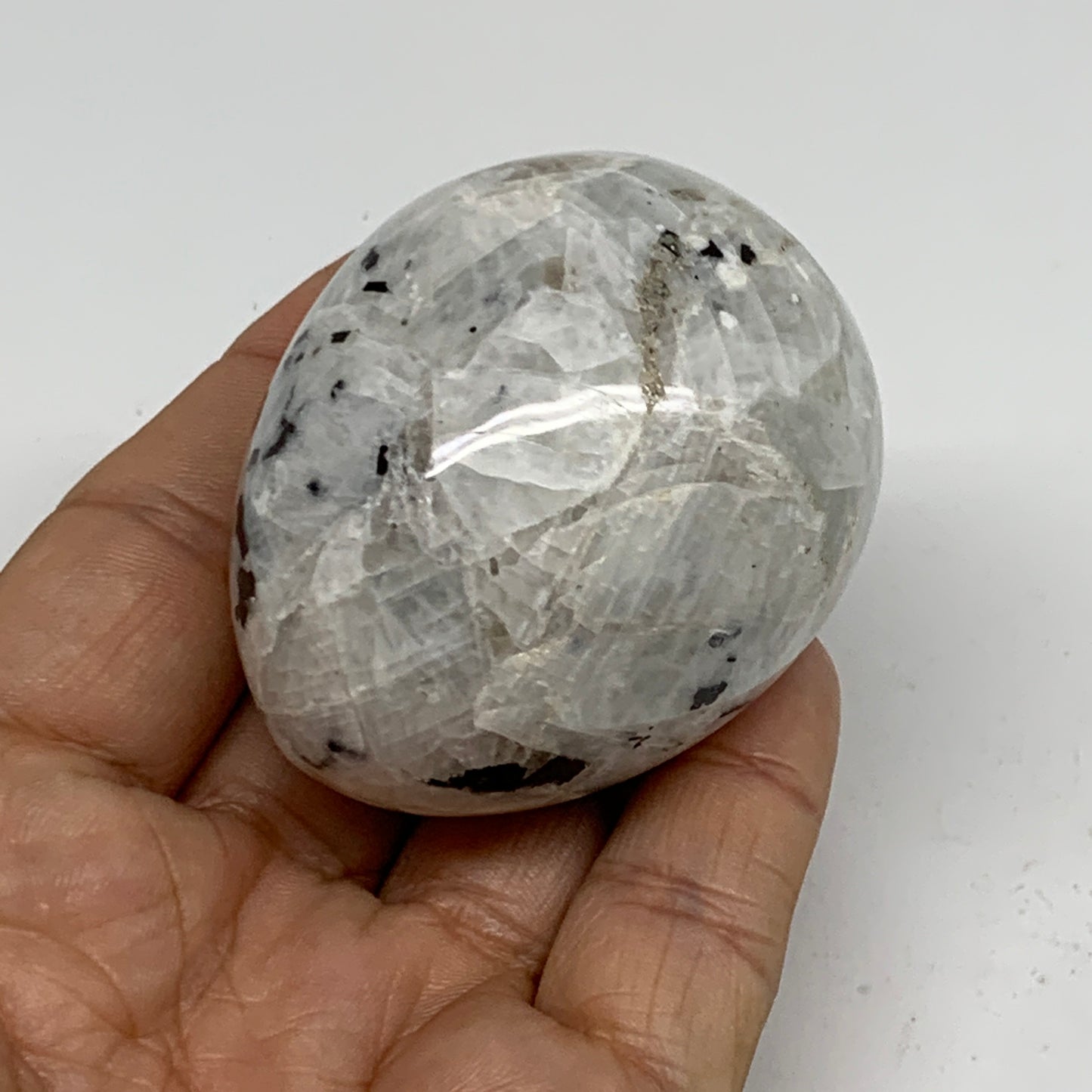 152.7g, 2.2"x1.8", Natural Gemstone White Rainbow Moonstone Egg, B34416