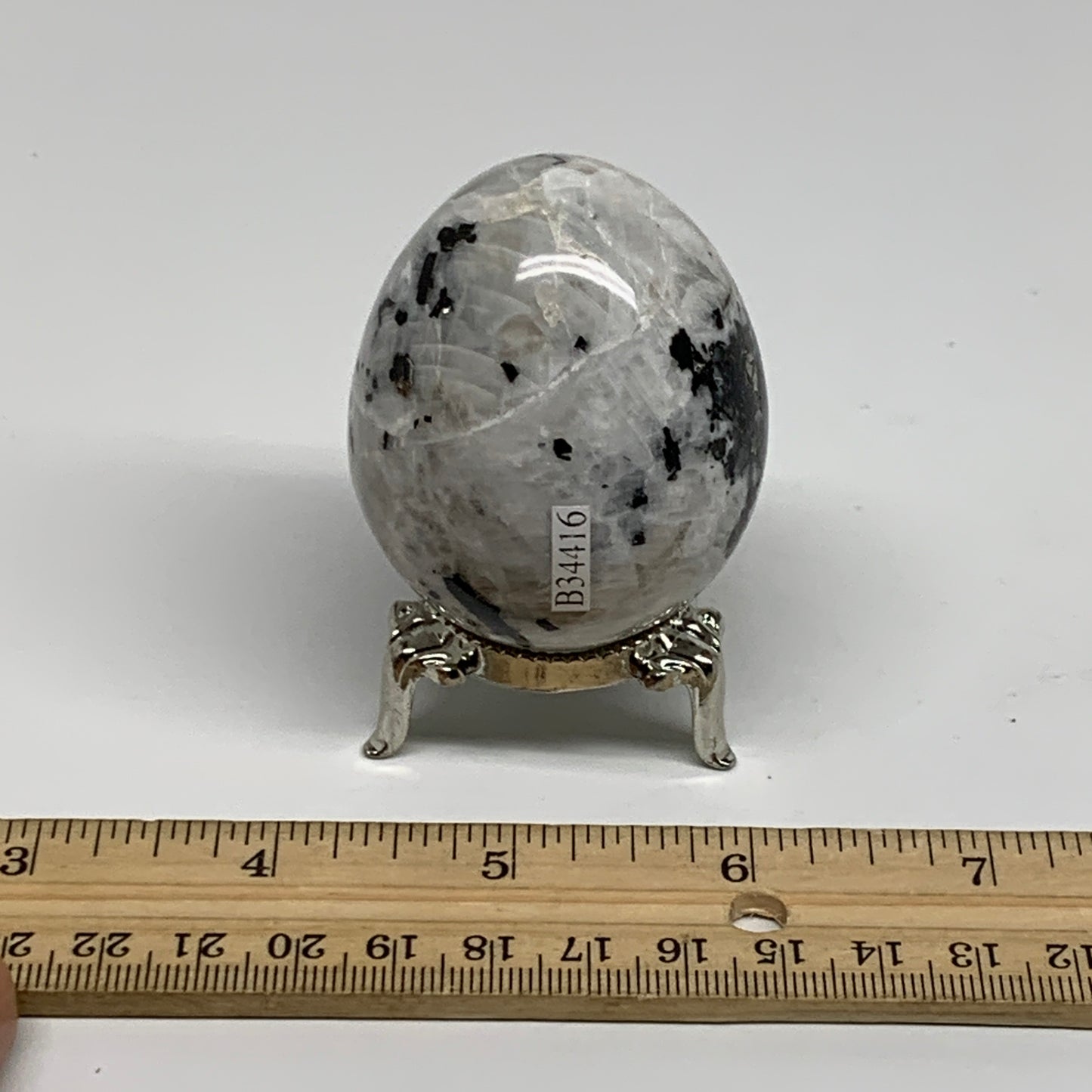 152.7g, 2.2"x1.8", Natural Gemstone White Rainbow Moonstone Egg, B34416