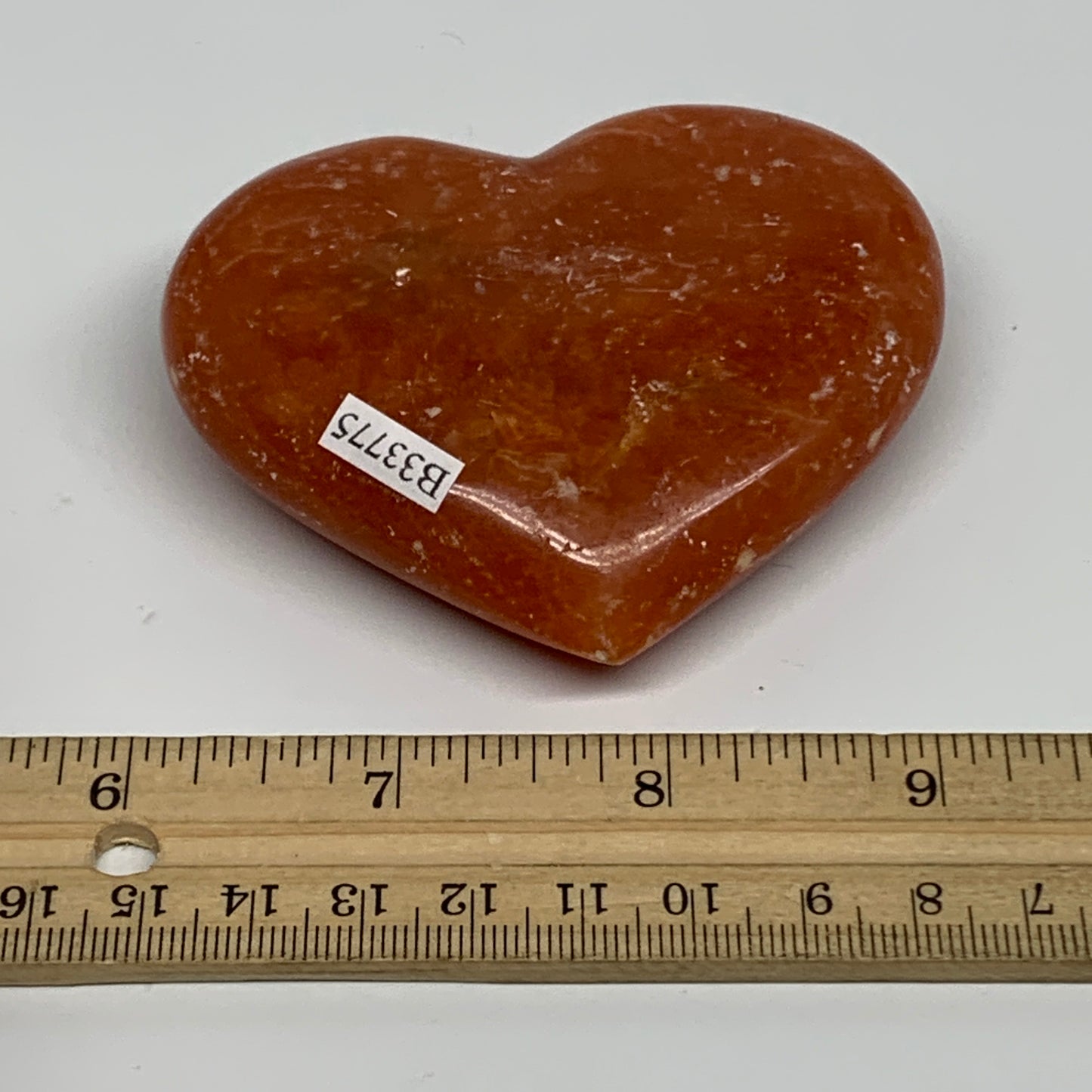 161.4g, 2.8"x3.2"x0.9" Orange Calcite Heart Gemstones from Madagascar, B33775