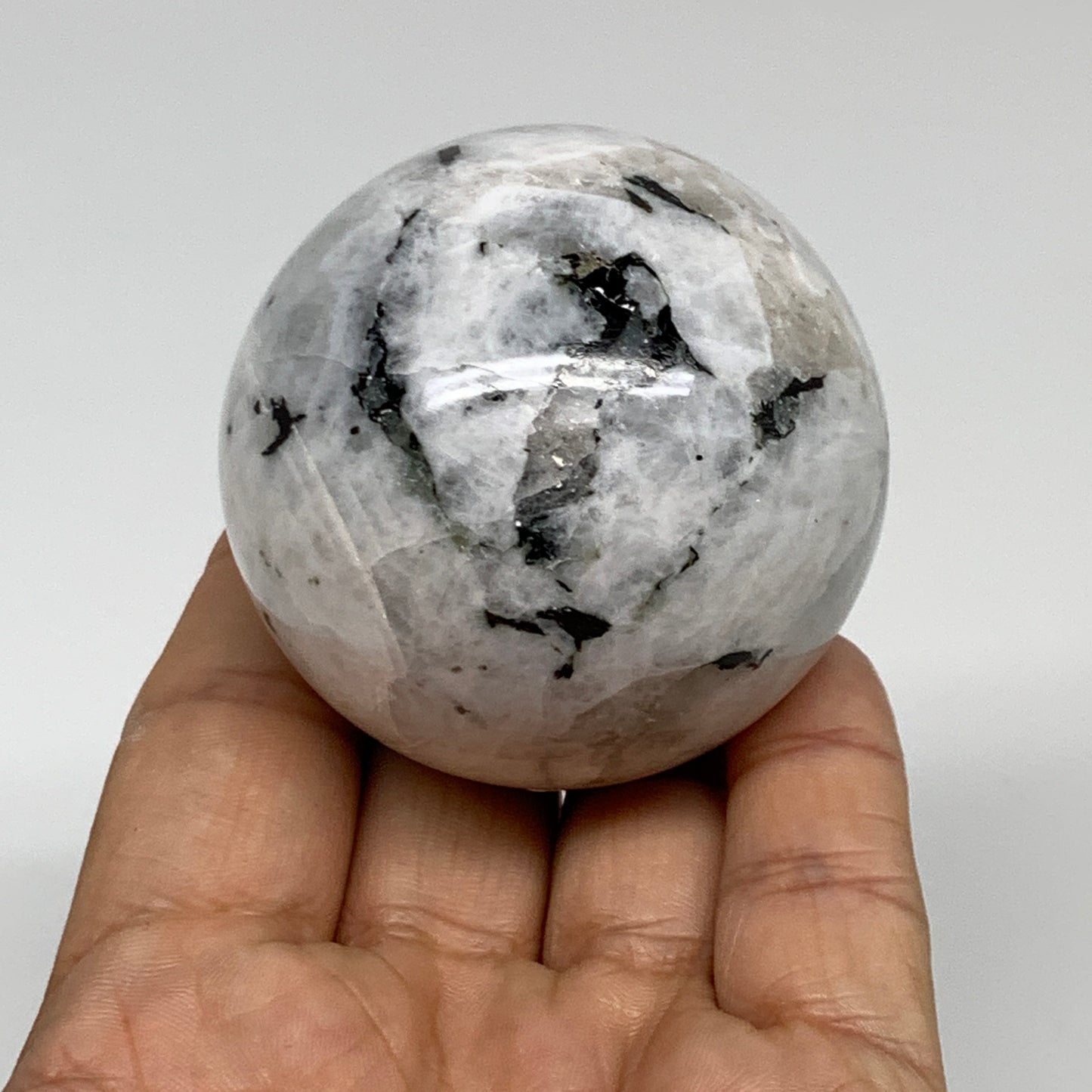 222g, 2.1"(54mm), Natural Rainbow Moonstone Sphere Ball Gemstone, B35198