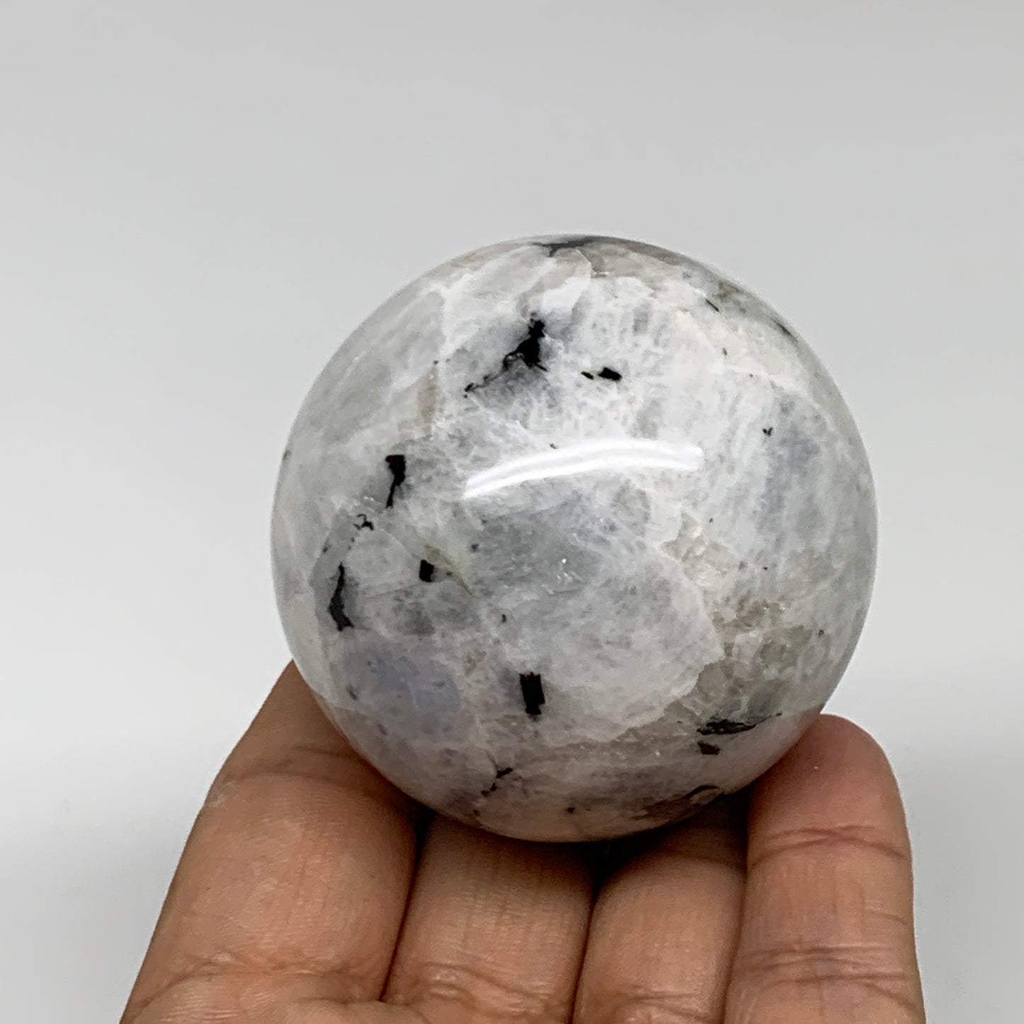 222g, 2.1"(54mm), Natural Rainbow Moonstone Sphere Ball Gemstone, B35198
