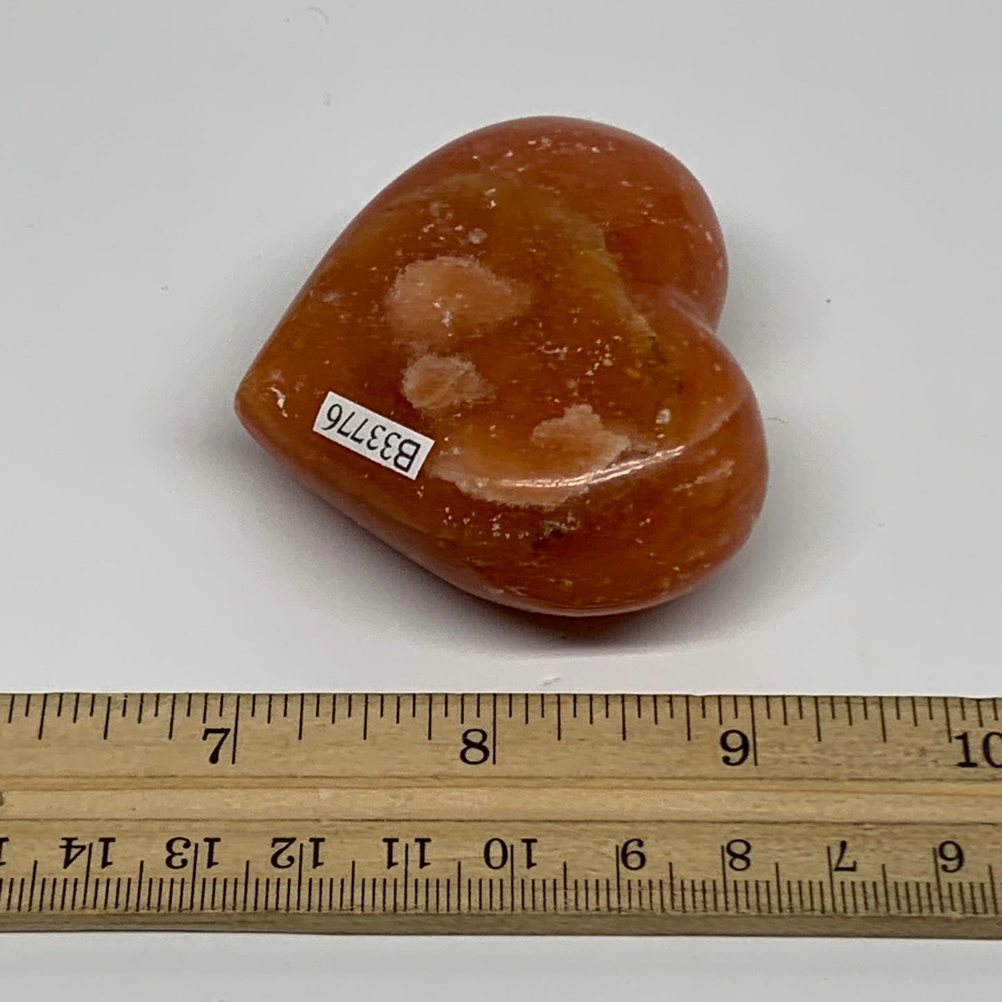 112.7g, 2.1"x2.5"x1.1" Orange Calcite Heart Gemstones from Madagascar, B33776