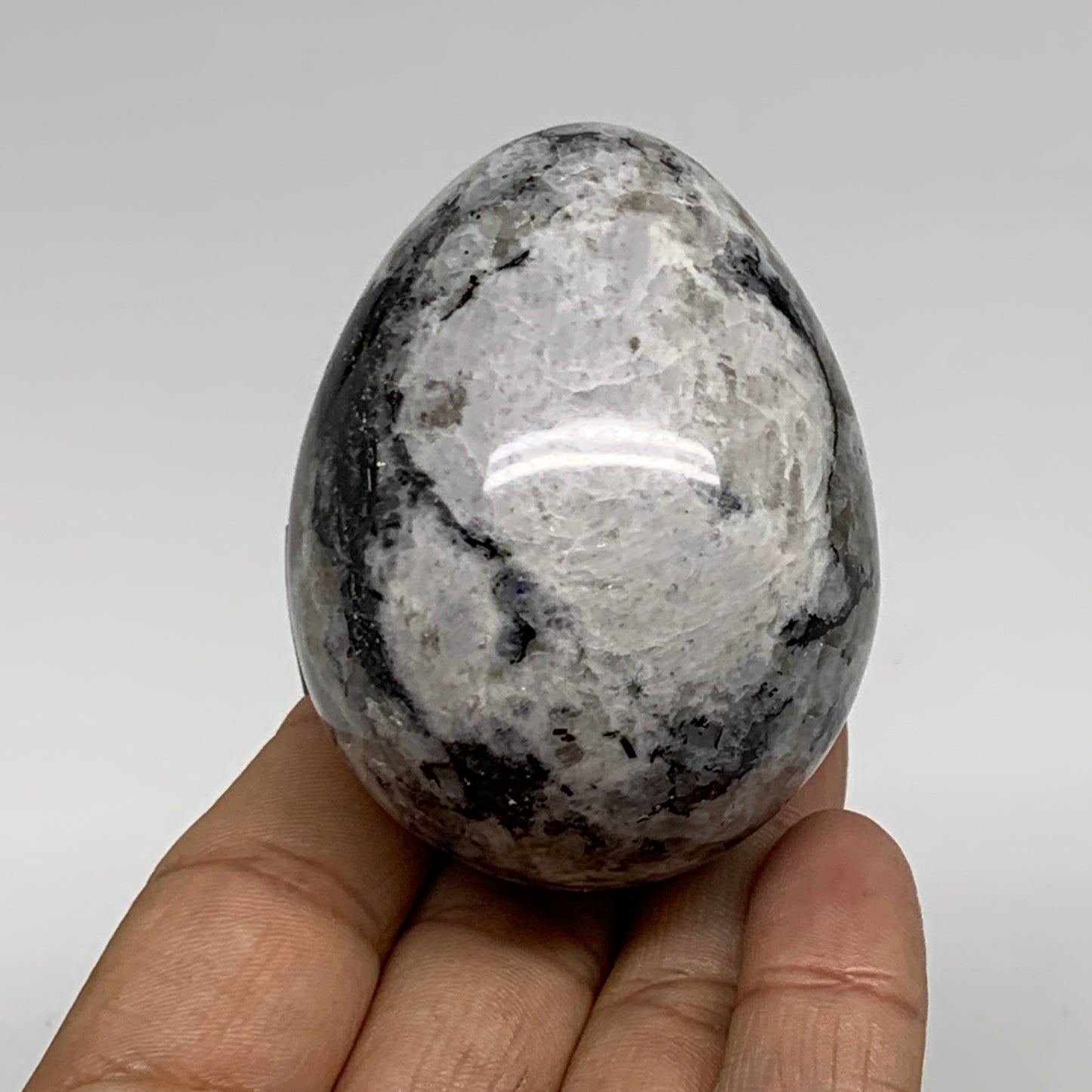 186.1g, 2.4"x1.8", Natural Gemstone White Rainbow Moonstone Egg, B34418