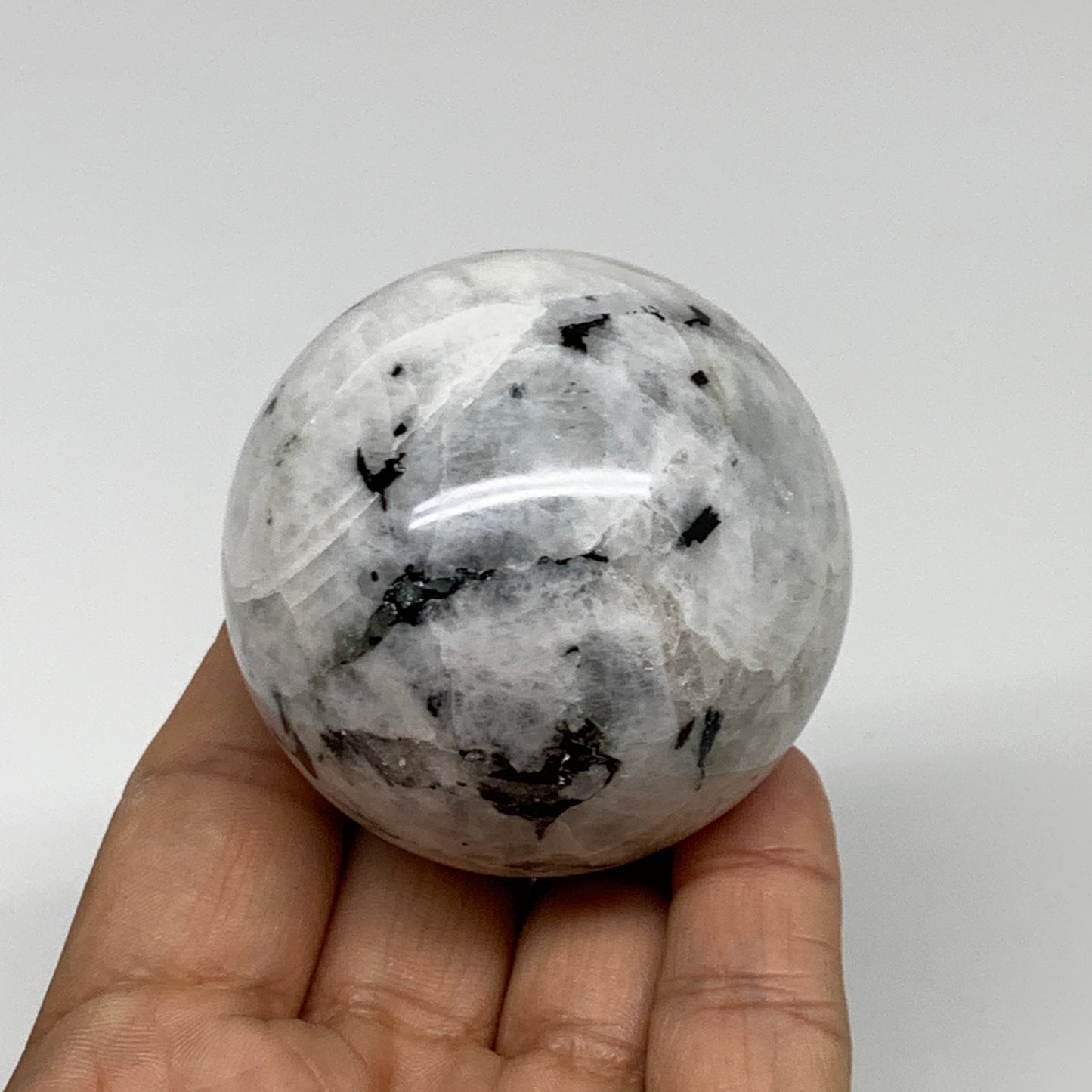 222g, 2.1"(54mm), Natural Rainbow Moonstone Sphere Ball Gemstone, B35198