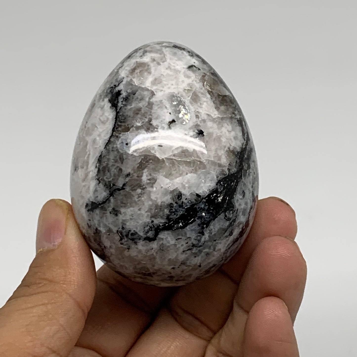 186.1g, 2.4"x1.8", Natural Gemstone White Rainbow Moonstone Egg, B34418