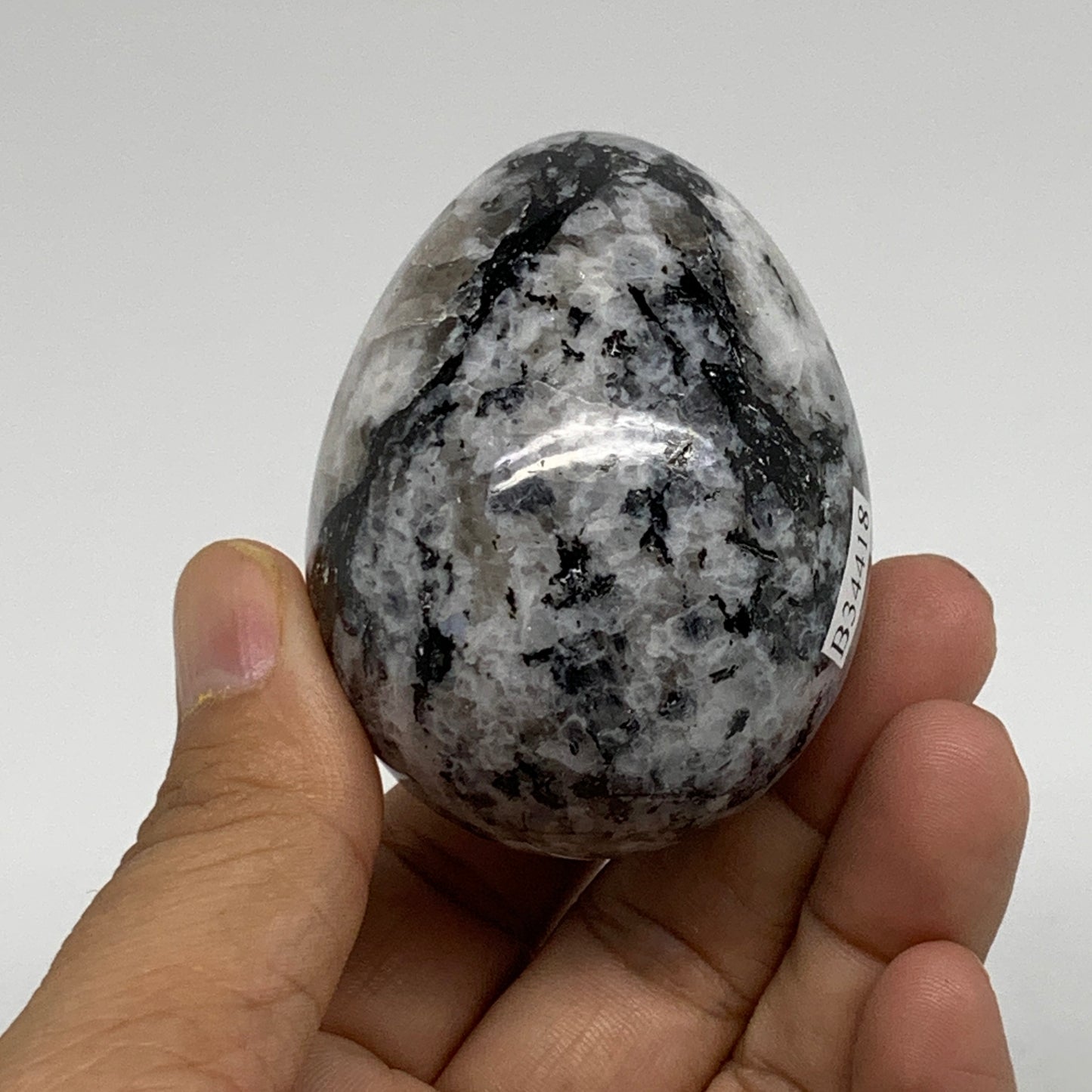 186.1g, 2.4"x1.8", Natural Gemstone White Rainbow Moonstone Egg, B34418