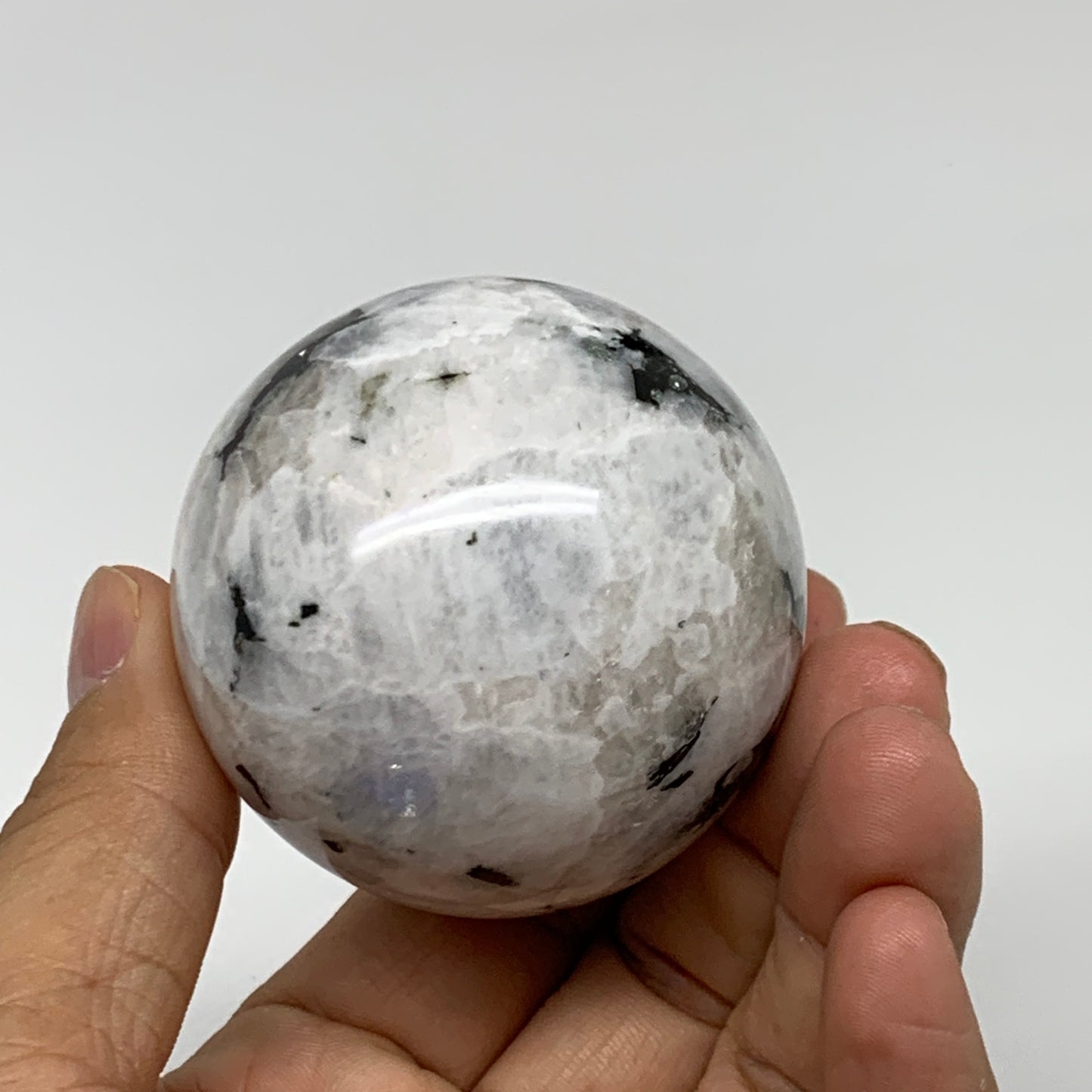222g, 2.1"(54mm), Natural Rainbow Moonstone Sphere Ball Gemstone, B35198