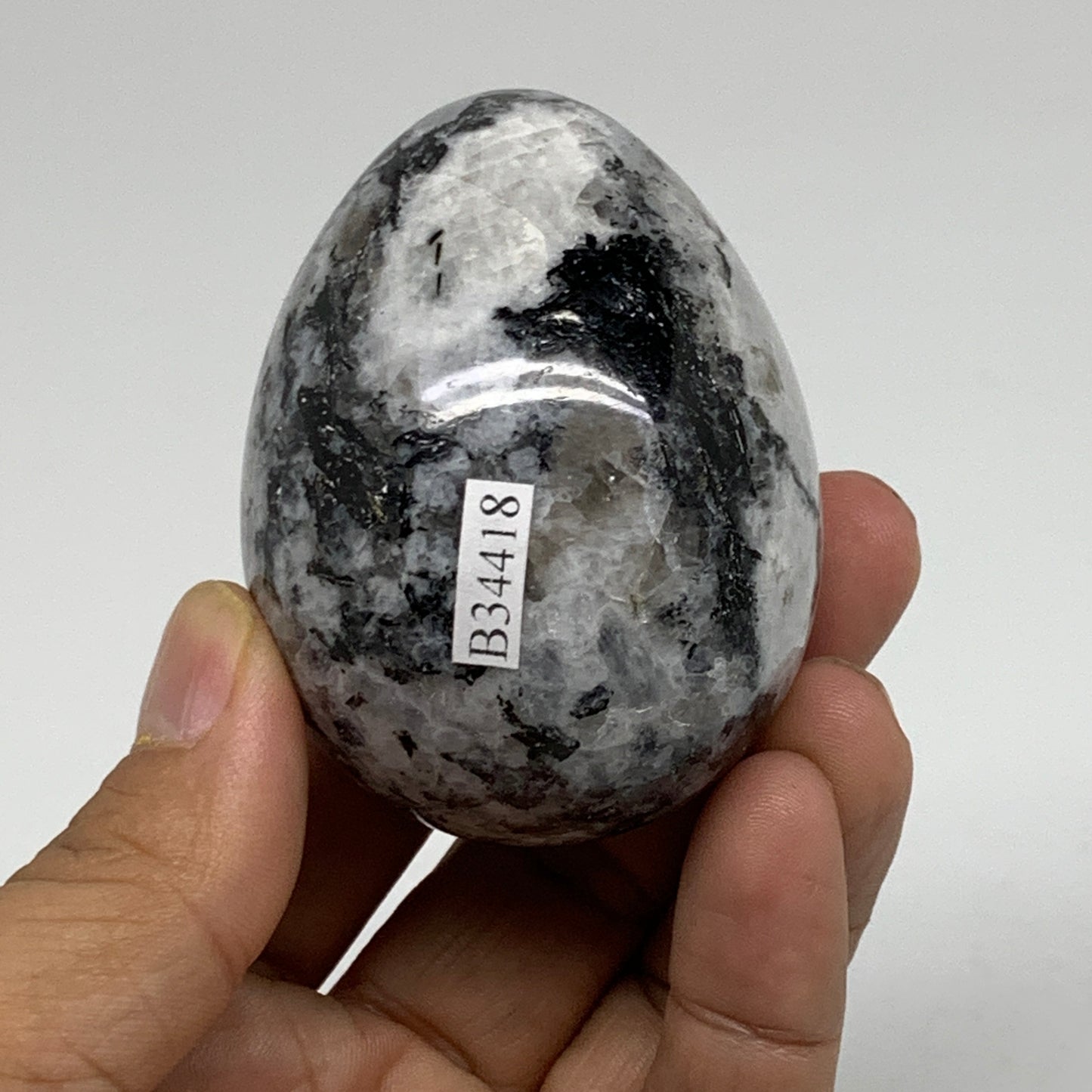 186.1g, 2.4"x1.8", Natural Gemstone White Rainbow Moonstone Egg, B34418