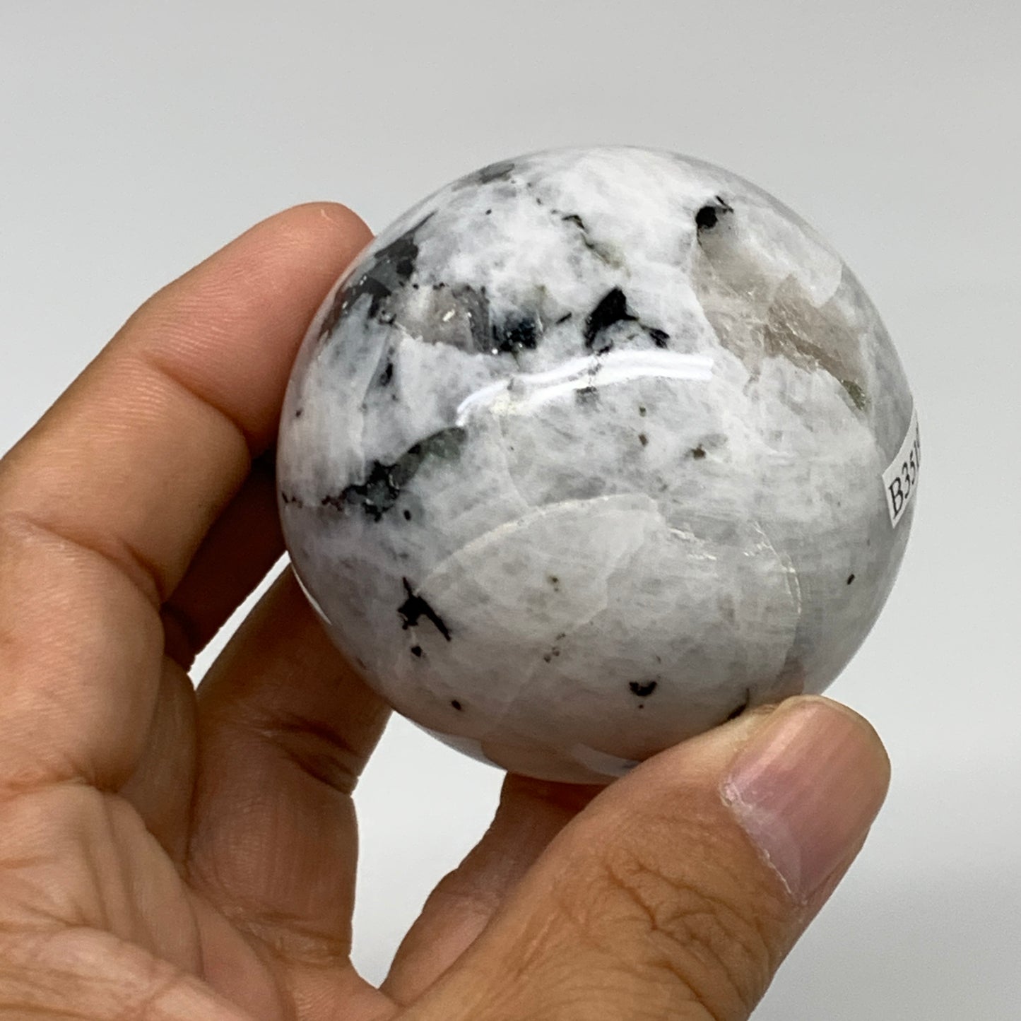 222g, 2.1"(54mm), Natural Rainbow Moonstone Sphere Ball Gemstone, B35198