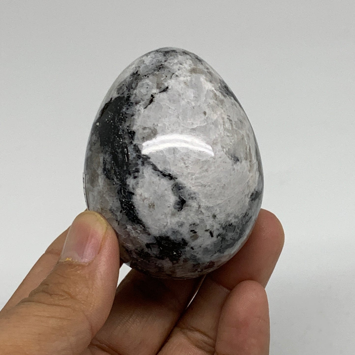 186.1g, 2.4"x1.8", Natural Gemstone White Rainbow Moonstone Egg, B34418