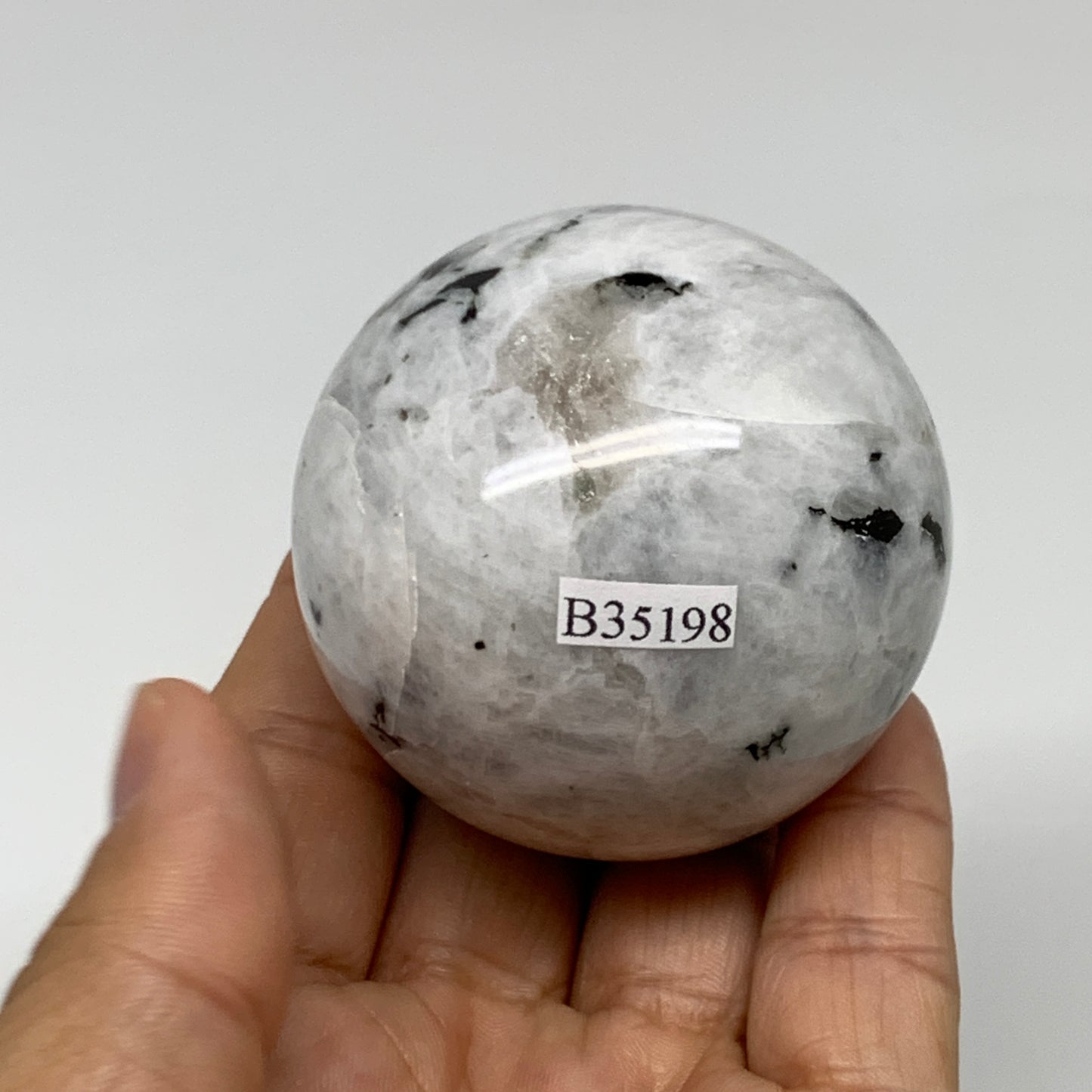 222g, 2.1"(54mm), Natural Rainbow Moonstone Sphere Ball Gemstone, B35198