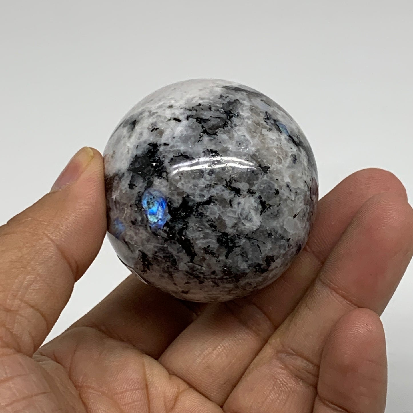 186.1g, 2.4"x1.8", Natural Gemstone White Rainbow Moonstone Egg, B34418