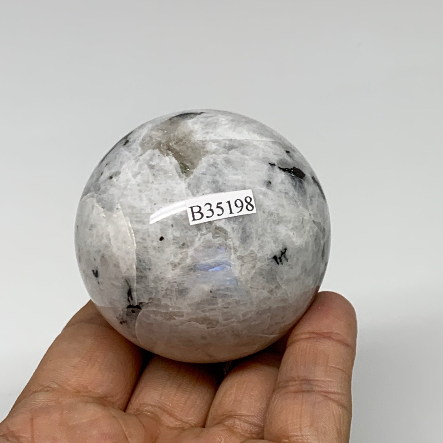 222g, 2.1"(54mm), Natural Rainbow Moonstone Sphere Ball Gemstone, B35198