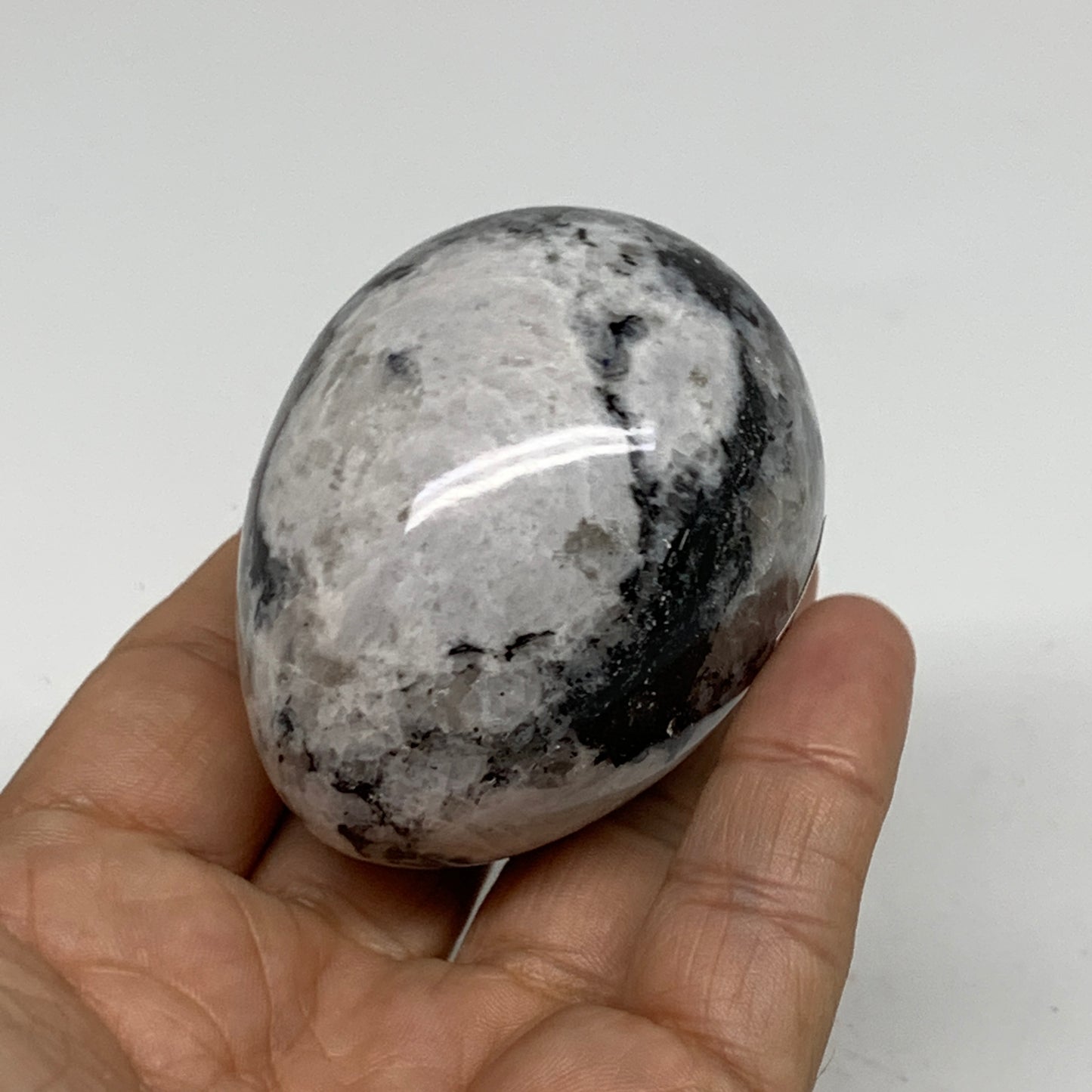 186.1g, 2.4"x1.8", Natural Gemstone White Rainbow Moonstone Egg, B34418