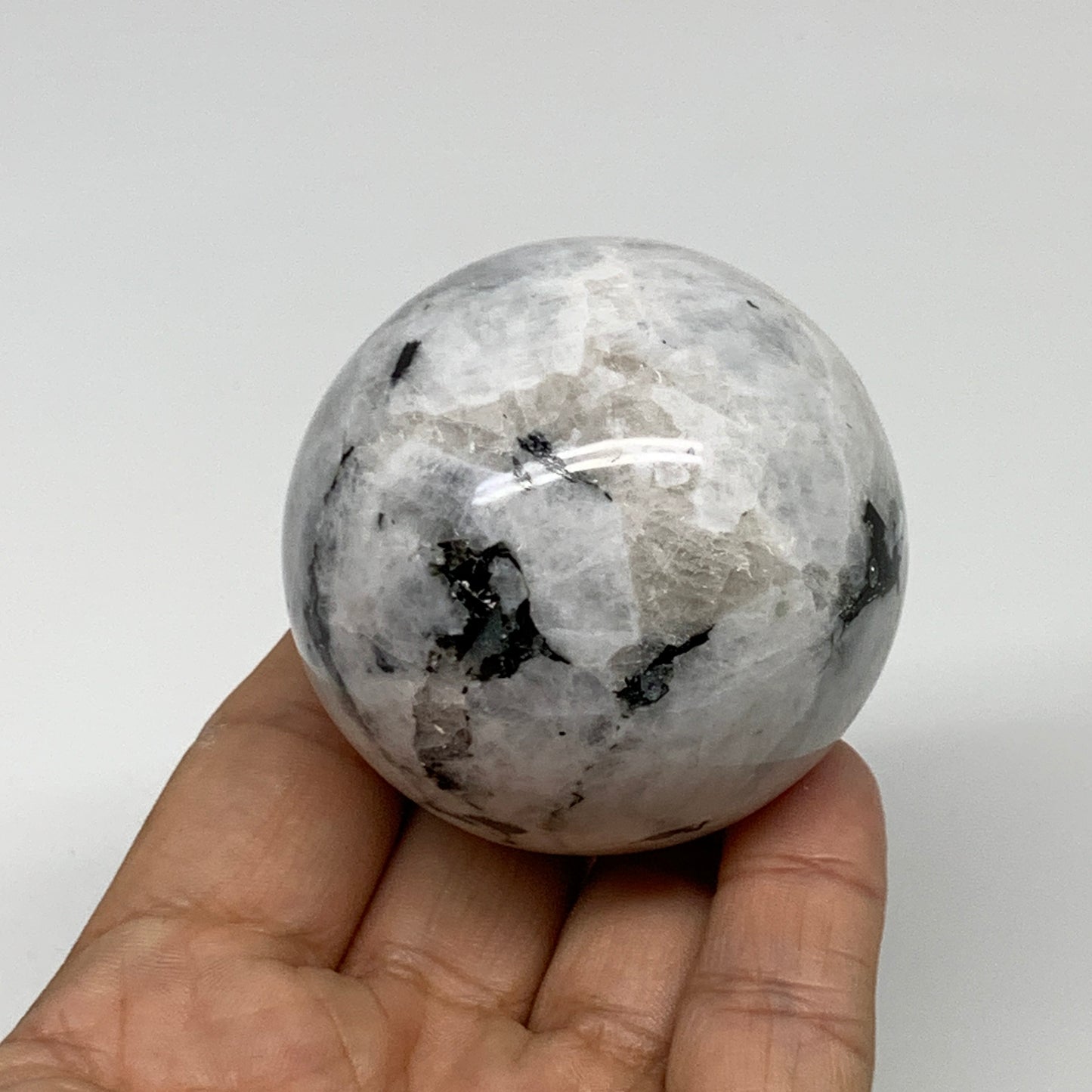 222g, 2.1"(54mm), Natural Rainbow Moonstone Sphere Ball Gemstone, B35198