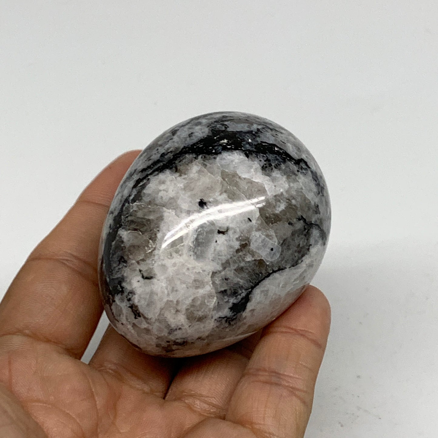 186.1g, 2.4"x1.8", Natural Gemstone White Rainbow Moonstone Egg, B34418