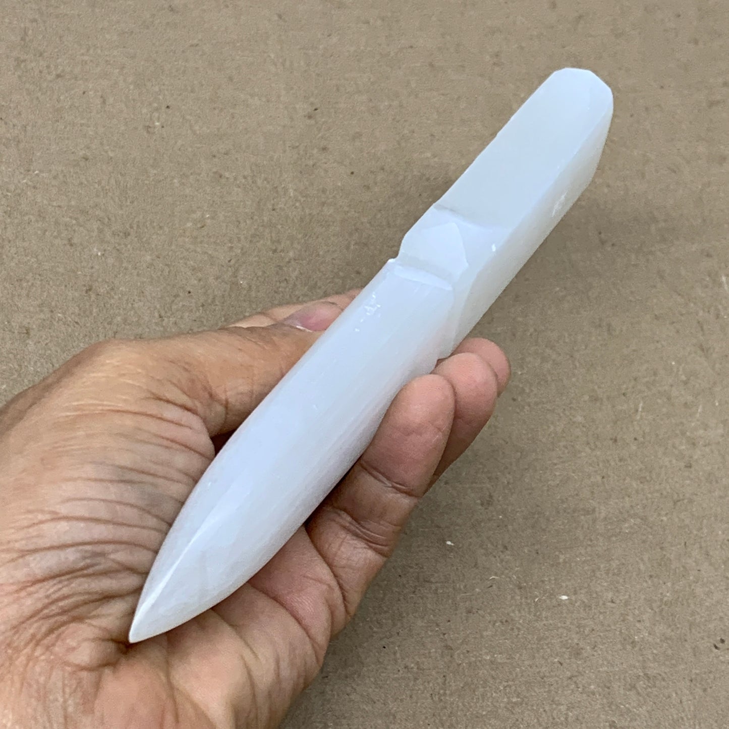 166g, 7.5"x1.3"x0.7", Natural Selenite Crystal Dagger (Satin Spar), B36489