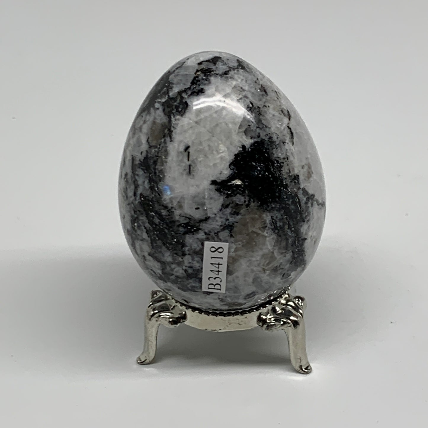 186.1g, 2.4"x1.8", Natural Gemstone White Rainbow Moonstone Egg, B34418