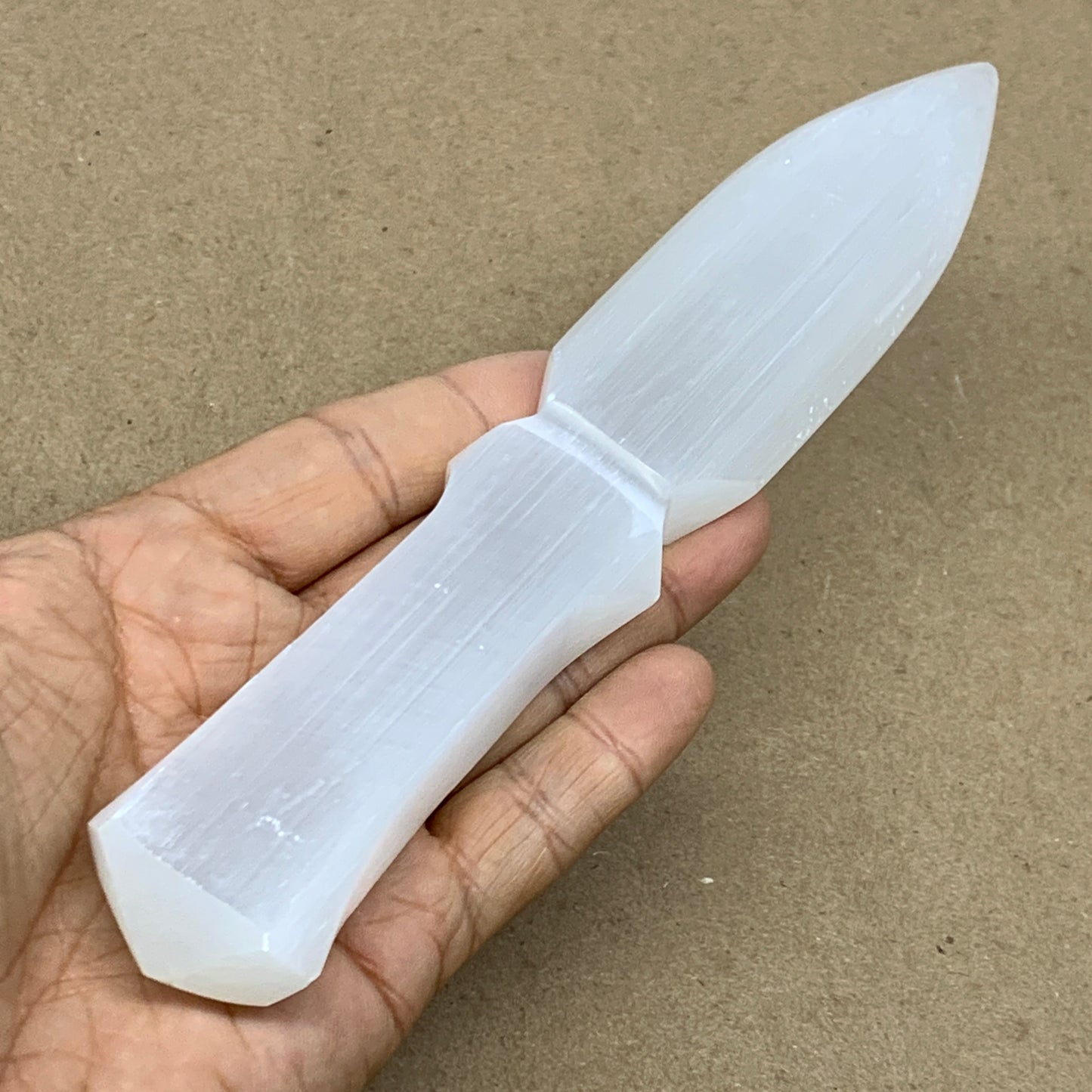 166g, 7.5"x1.3"x0.7", Natural Selenite Crystal Dagger (Satin Spar), B36489